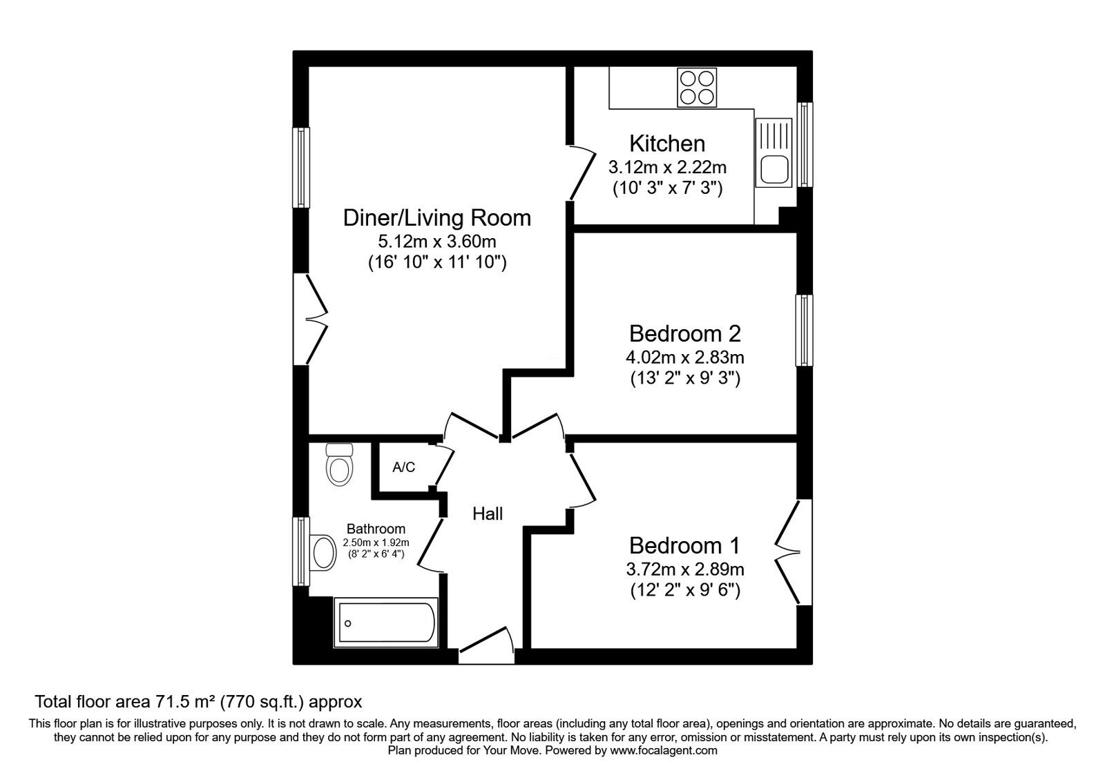 Floorplan of 2 bedroom Flat for sale, Harriet Drive, Rochester, Kent, ME1