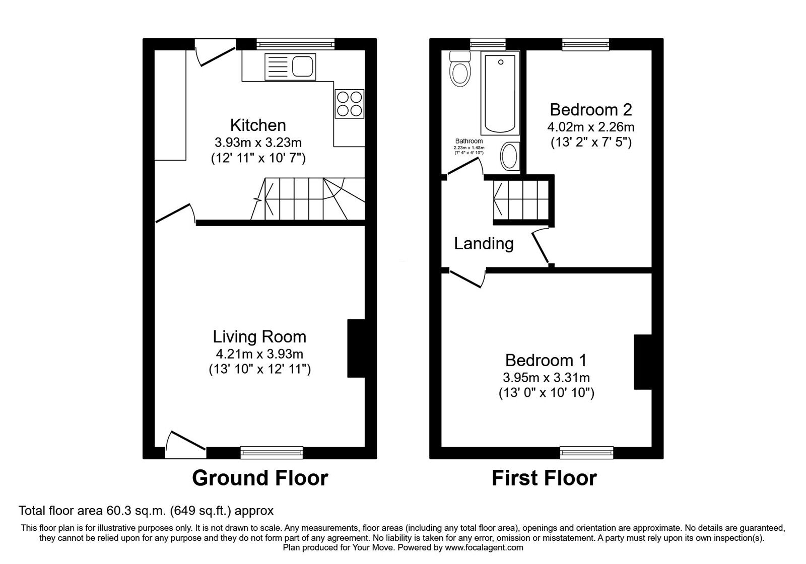 Floorplan of 2 bedroom Mid Terrace House for sale, Dunham Street, Lees, Oldham, OL4