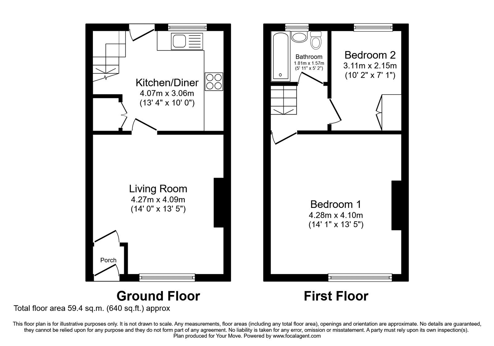 Floorplan of 2 bedroom Mid Terrace House for sale, Milnrow Road, Shaw, Greater Manchester, OL2