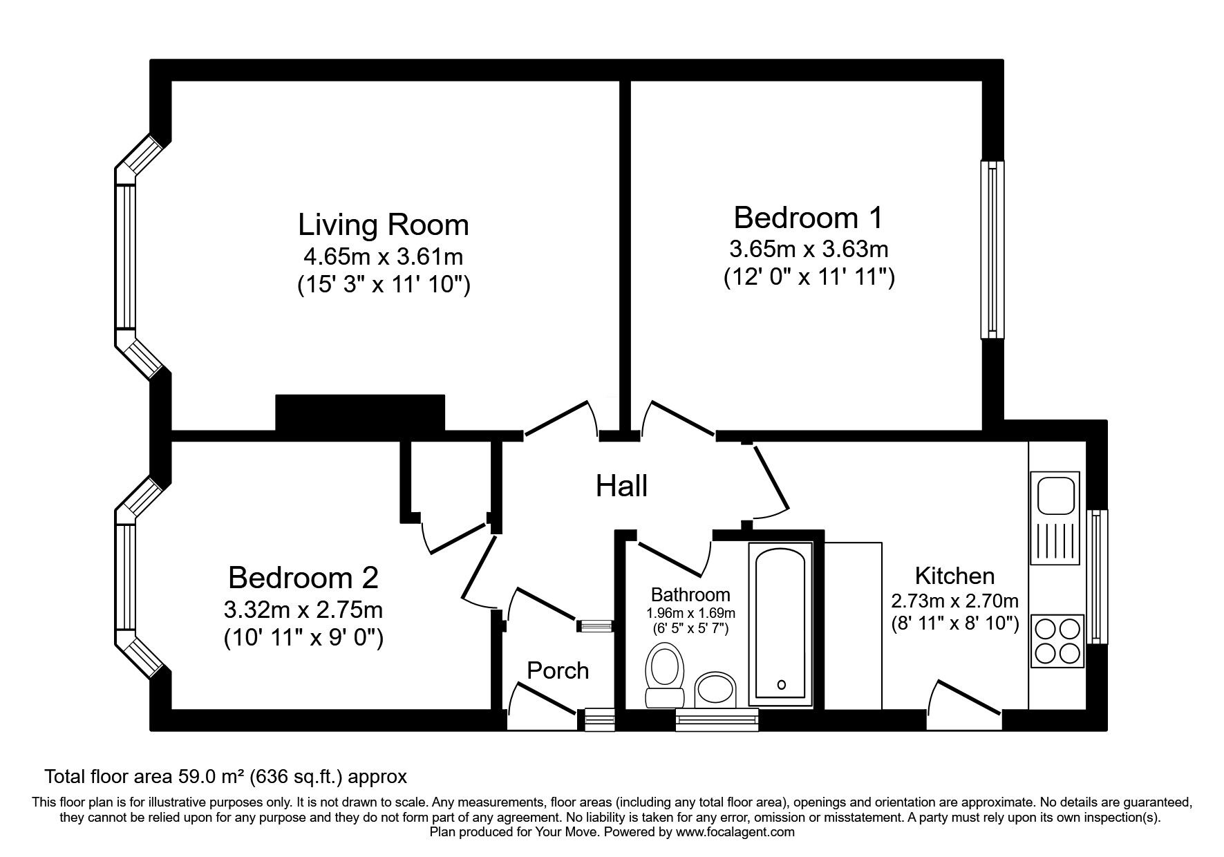 Floorplan of 2 bedroom Semi Detached Bungalow for sale, Trent Road, Shaw, Oldham, OL2