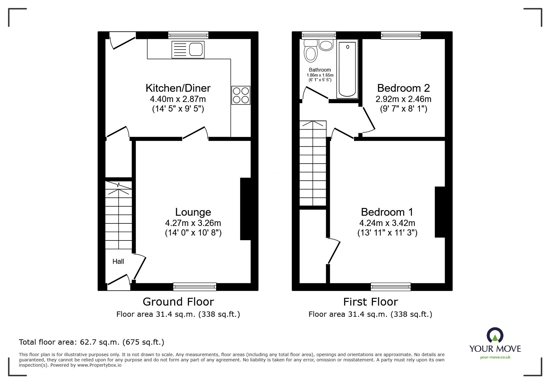 Floorplan of 2 bedroom End Terrace House for sale, John Booth Street, Springhead, Greater Manchester, OL4