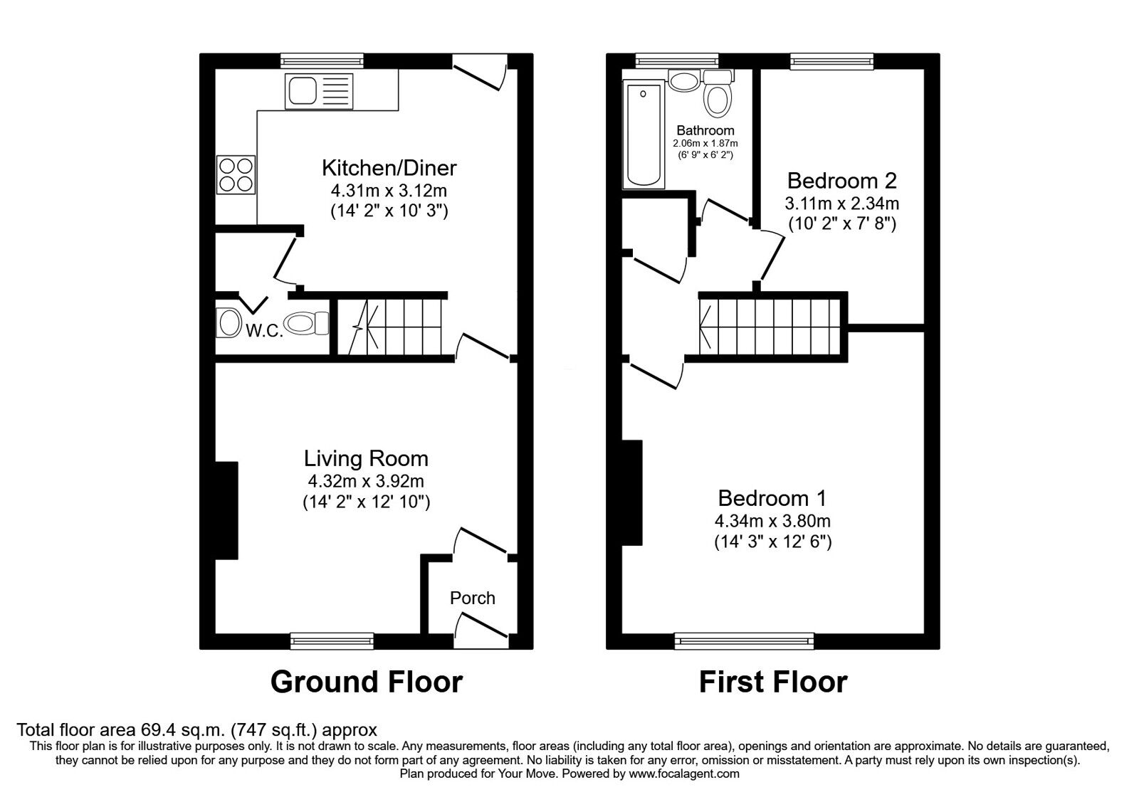 Floorplan of 2 bedroom Mid Terrace House for sale, Albert Street, Royton, Greater Manchester, OL2