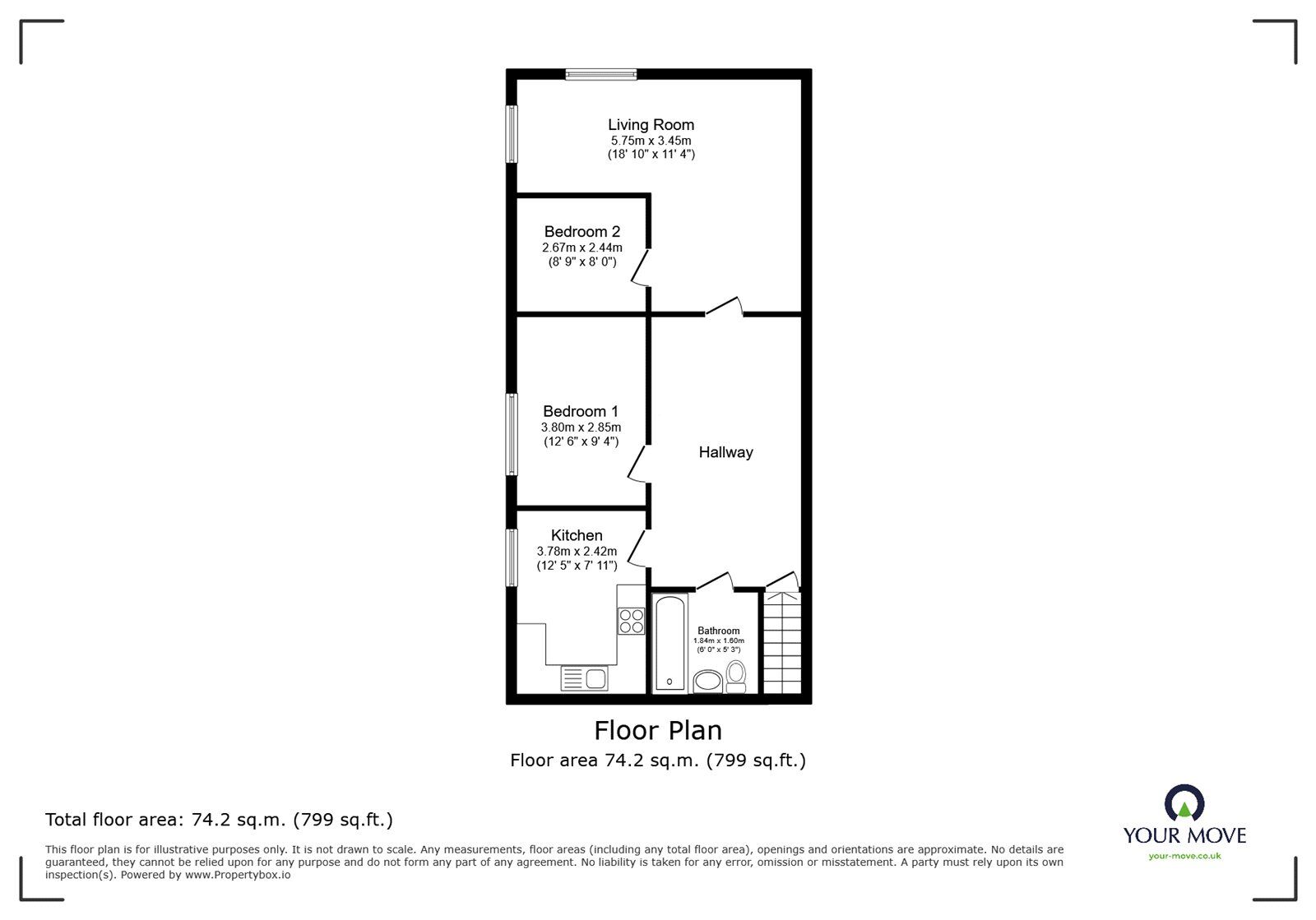 Floorplan of 2 bedroom Flat to rent, Gordon Street, Shaw, Greater Manchester, OL2