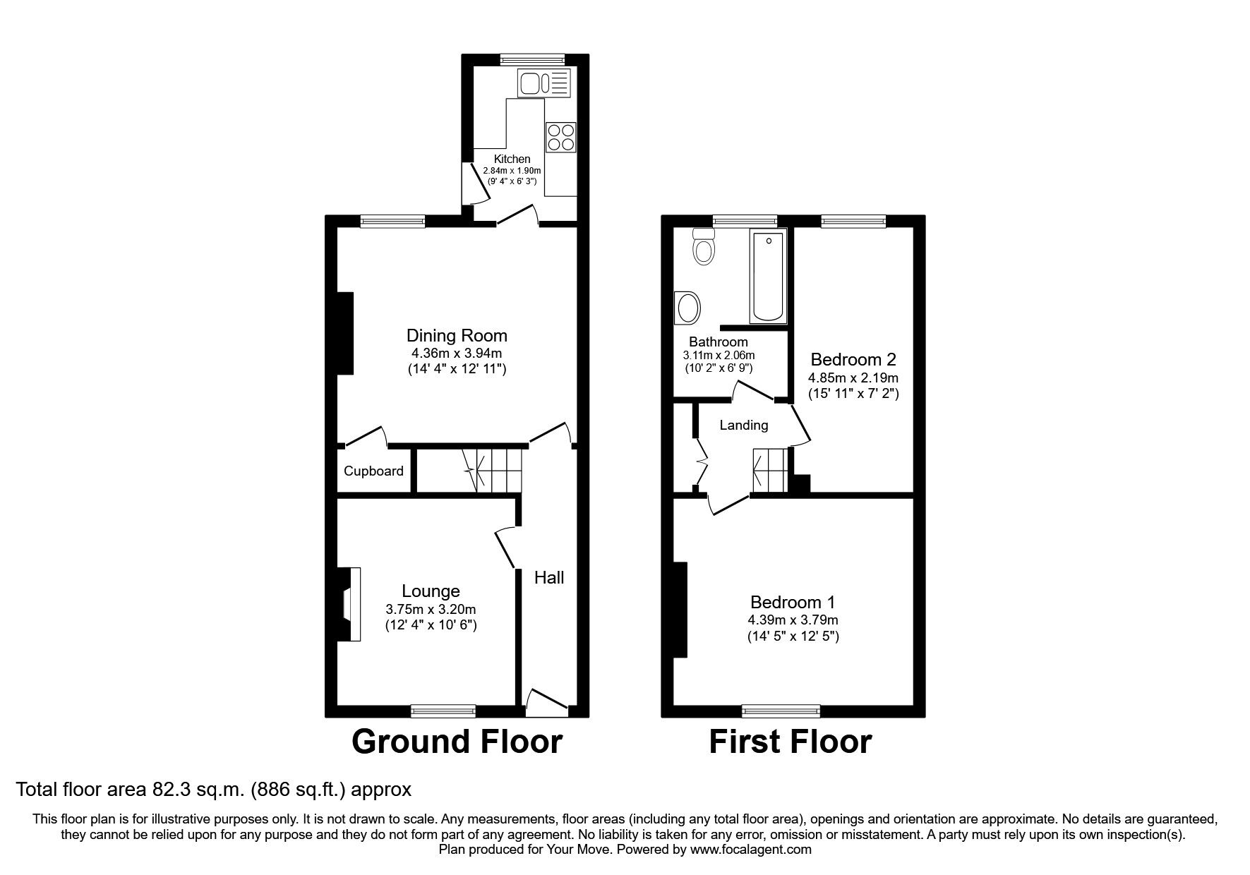 Floorplan of 2 bedroom Mid Terrace House for sale, Turf Lane, Royton, Greater Manchester, OL2