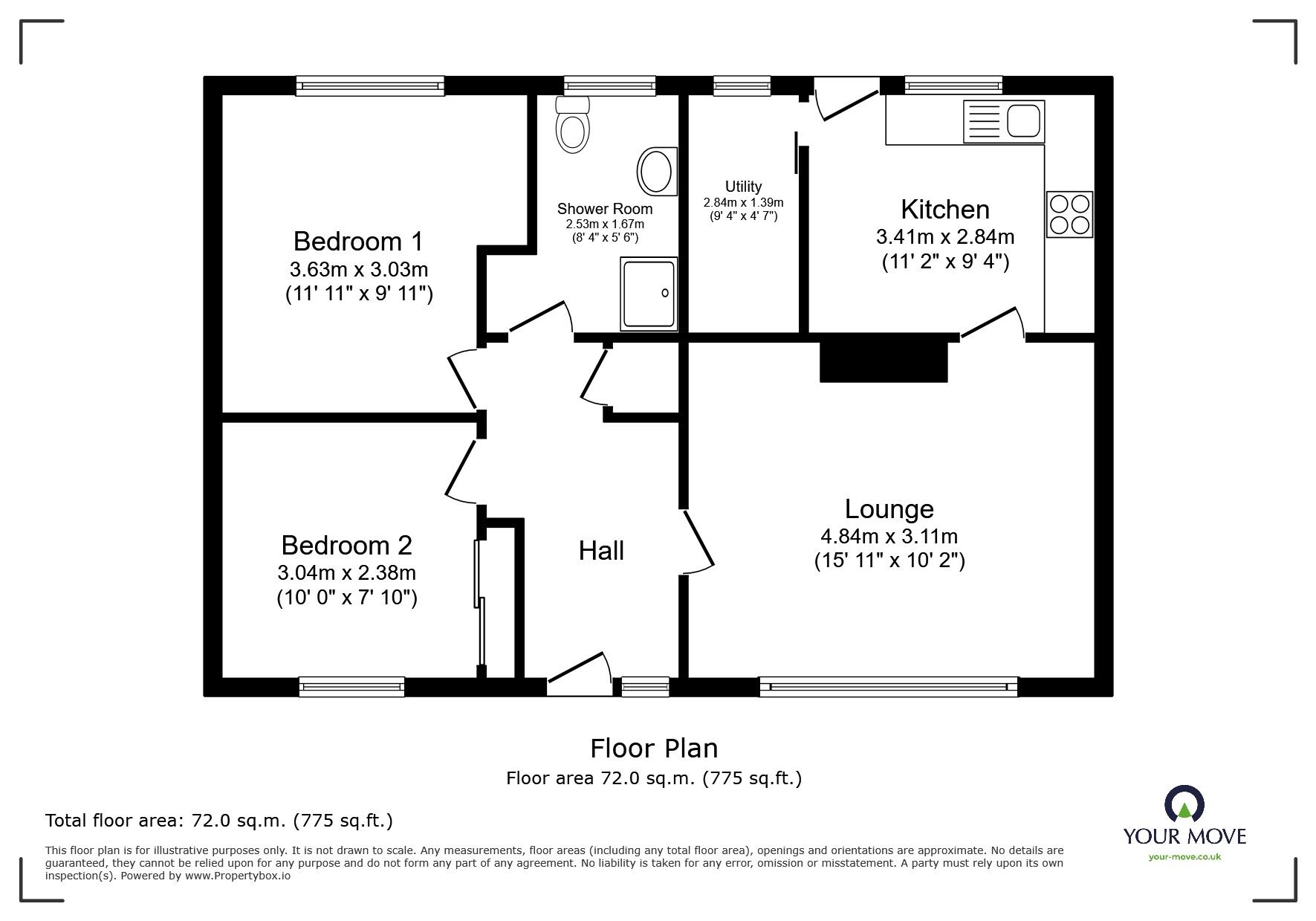 Floorplan of 2 bedroom Semi Detached Bungalow for sale, Birch Crescent, Newhey, Greater Manchester, OL16