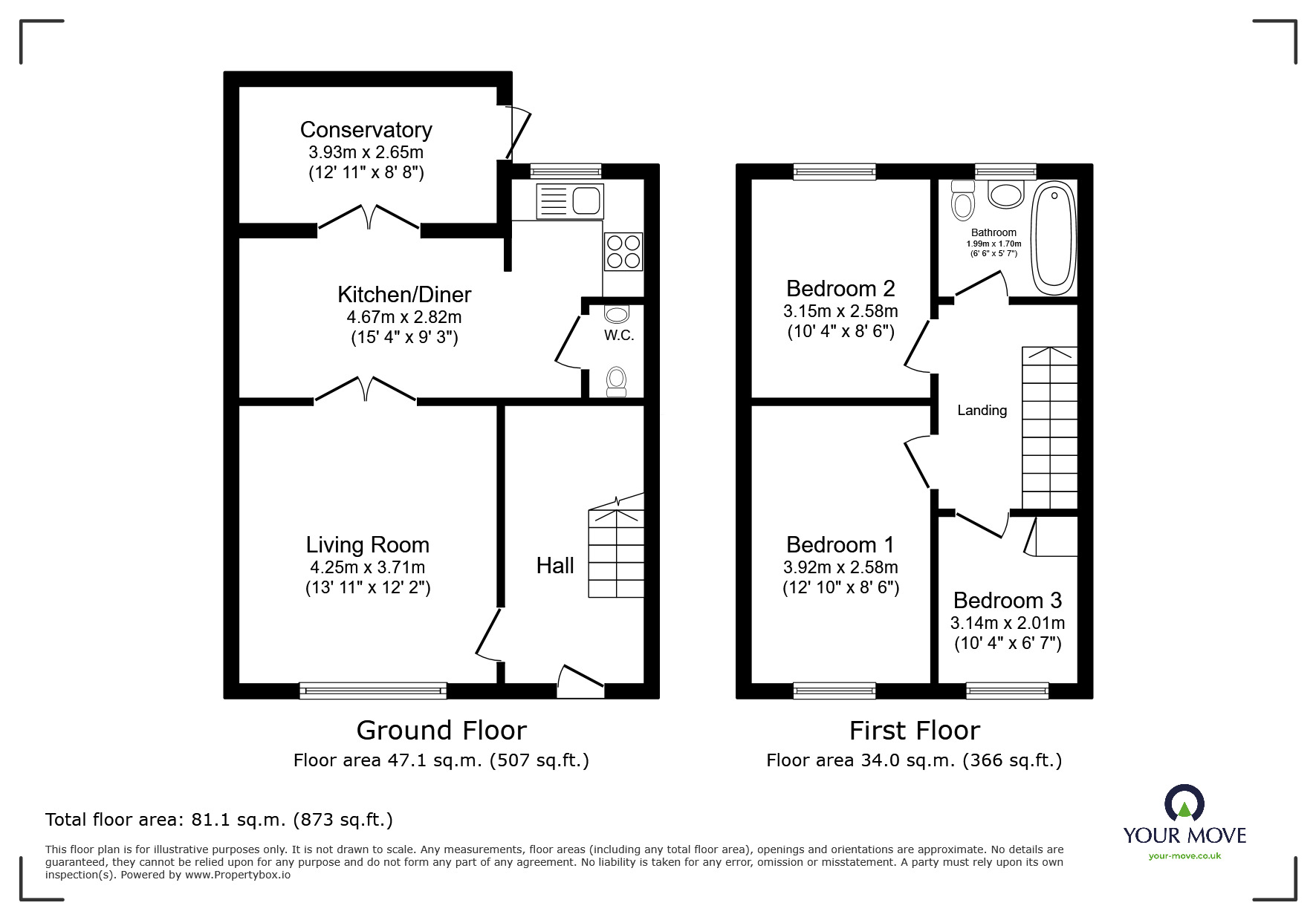 Floorplan of 3 bedroom Mid Terrace House to rent, Cape Gardens, Shaw, Greater Manchester, OL2