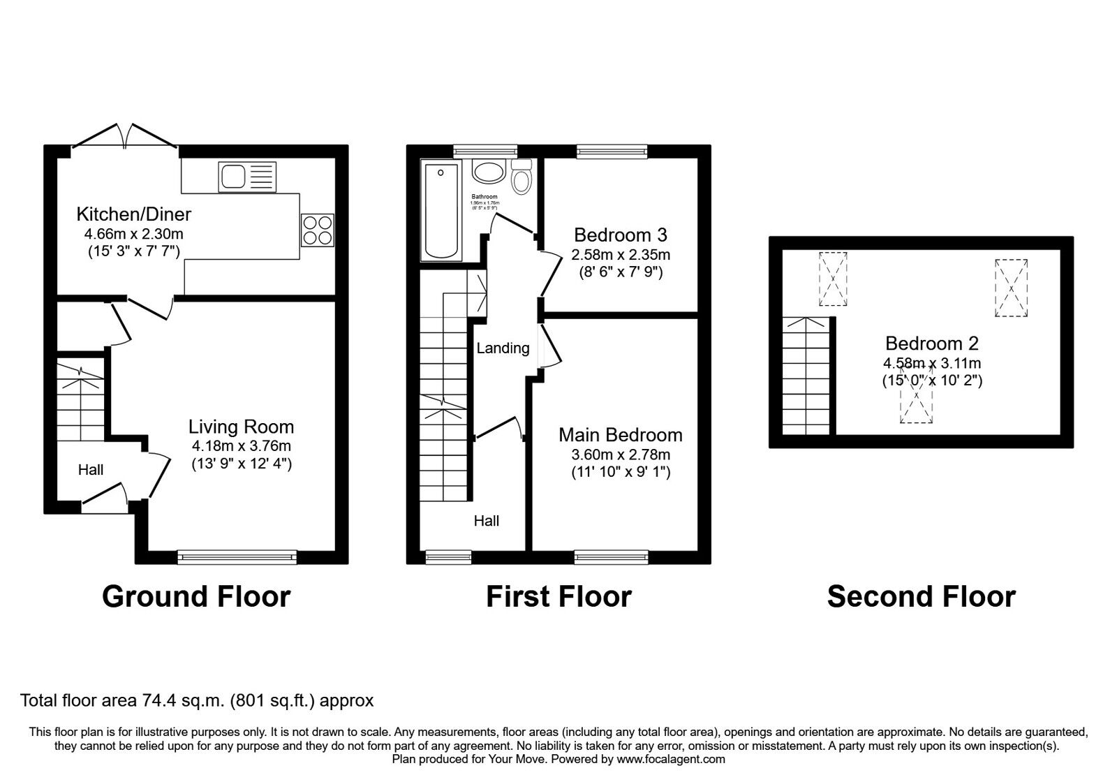 Floorplan of 3 bedroom Mid Terrace House for sale, Dixon Street, Lees, Oldham, OL4