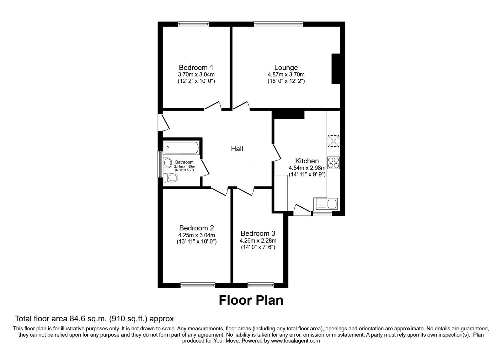 Floorplan of 3 bedroom Semi Detached Bungalow for sale, Cowlishaw Lane, Shaw, Greater Manchester, OL2
