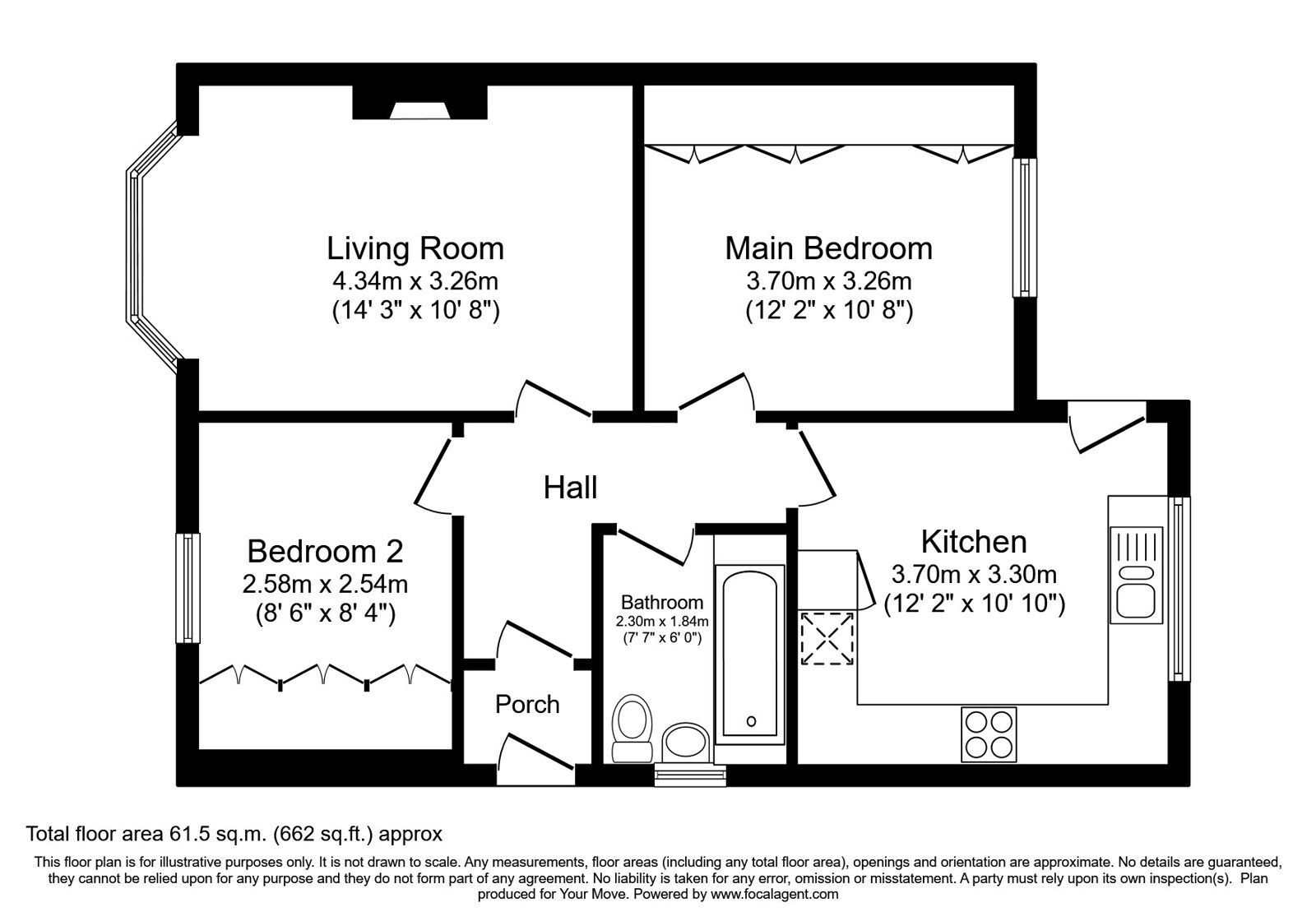 Floorplan of 2 bedroom Semi Detached Bungalow for sale, Marlfield Road, Shaw, Greater Manchester, OL2