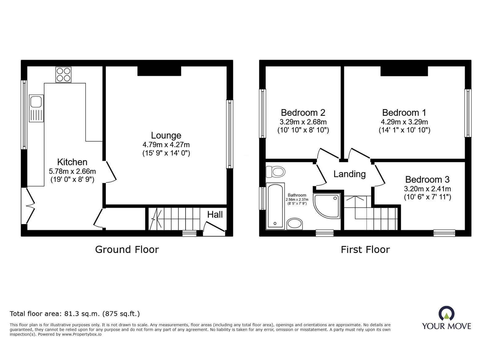Floorplan of 3 bedroom End Terrace House for sale, Dumfries Avenue, Denshaw, Greater Manchester, OL3