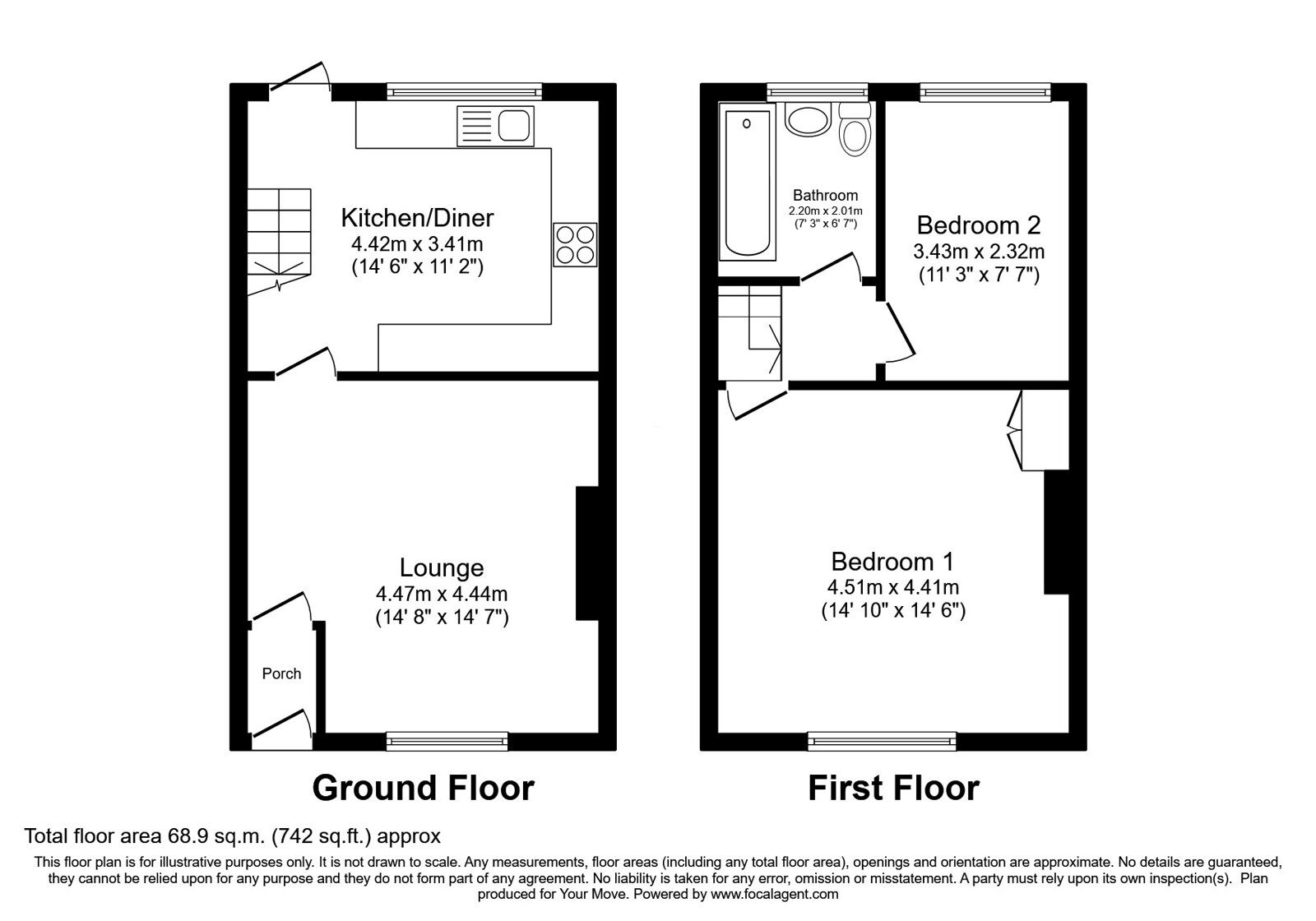 Floorplan of 2 bedroom Mid Terrace House for sale, Lyon Street, Shaw, Greater Manchester, OL2