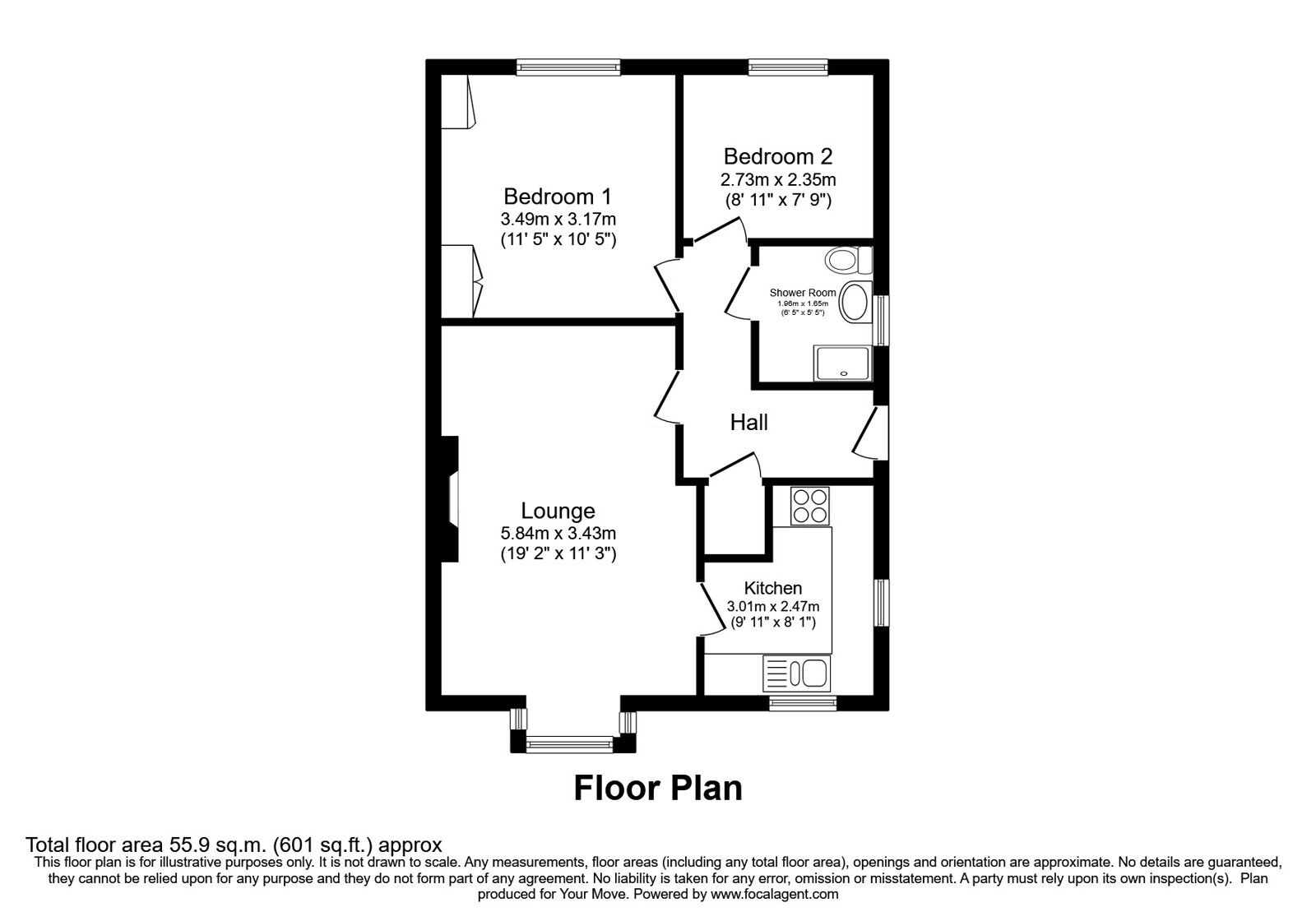 Floorplan of 2 bedroom Semi Detached Bungalow for sale, Nursery Gardens, Rochdale, Greater Manchester, OL16