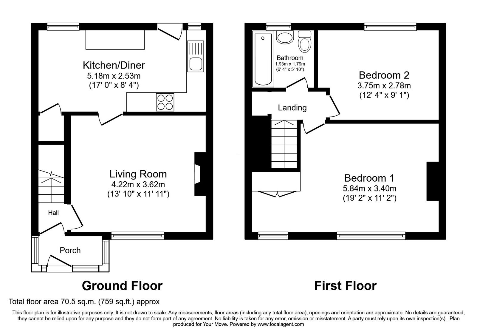 Floorplan of 2 bedroom Mid Terrace House for sale, Oakworth Croft, Oldham, OL4