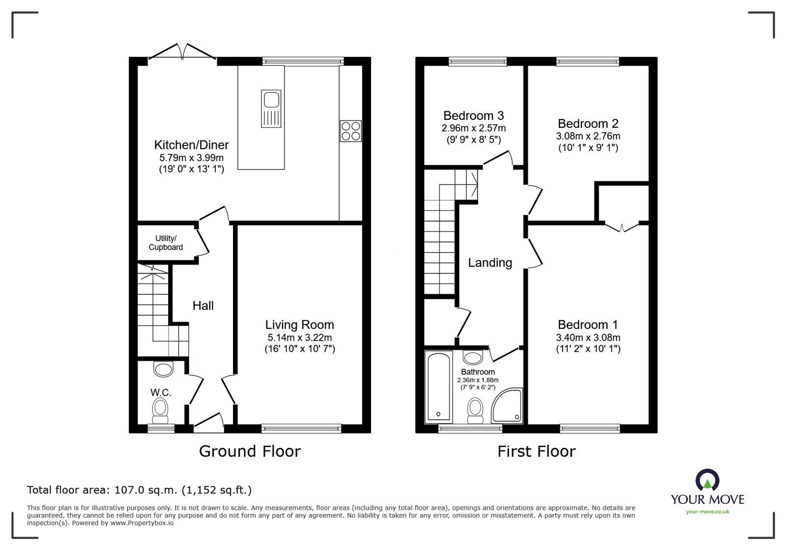 Floorplan of 3 bedroom End Terrace House for sale, Park Close, Royton, Greater Manchester, OL2
