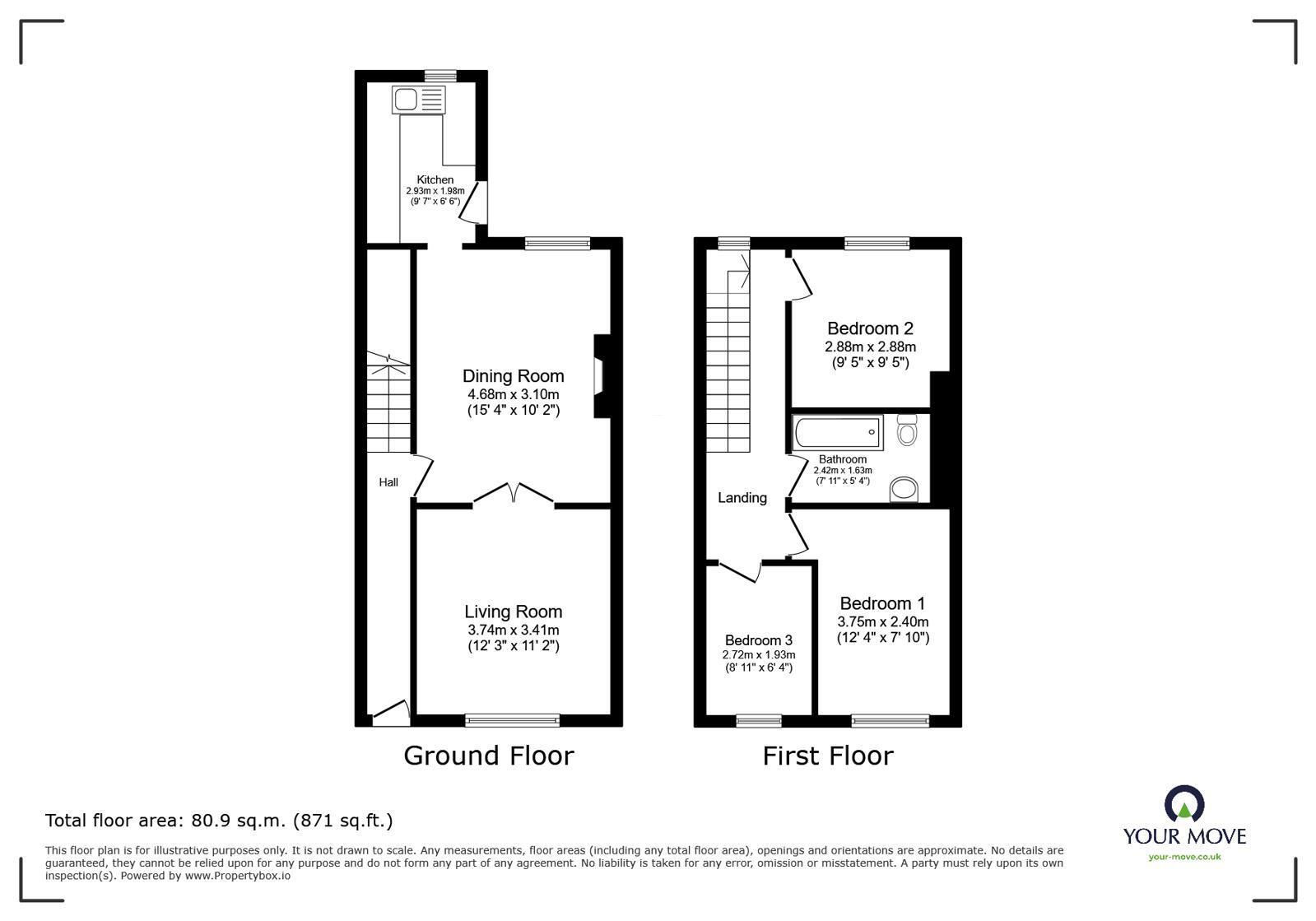 Floorplan of 3 bedroom Mid Terrace House to rent, Ripponden Road, Oldham, Greater Manchester, OL4