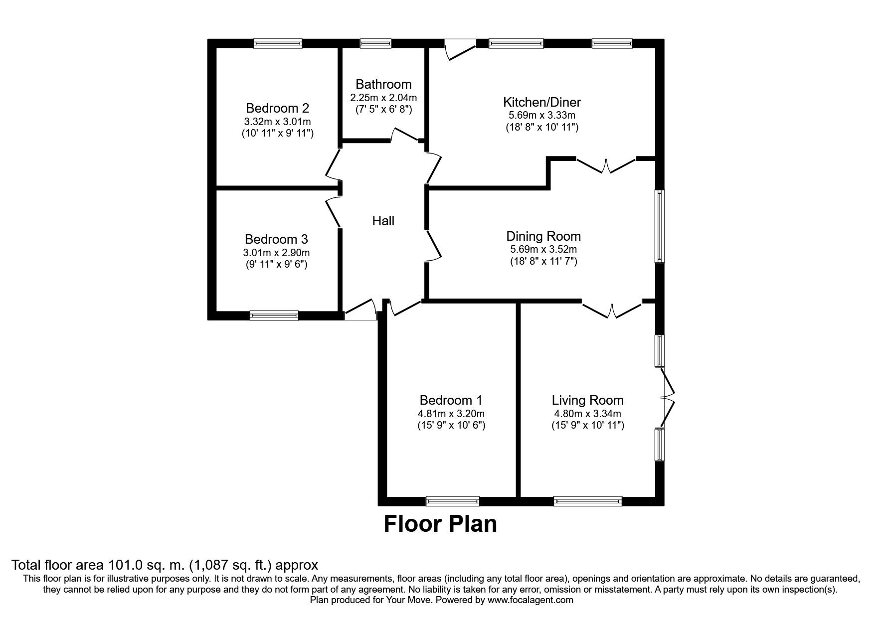 Floorplan of 3 bedroom Detached Bungalow to rent, Palm Court, Skelmersdale, Lancashire, WN8