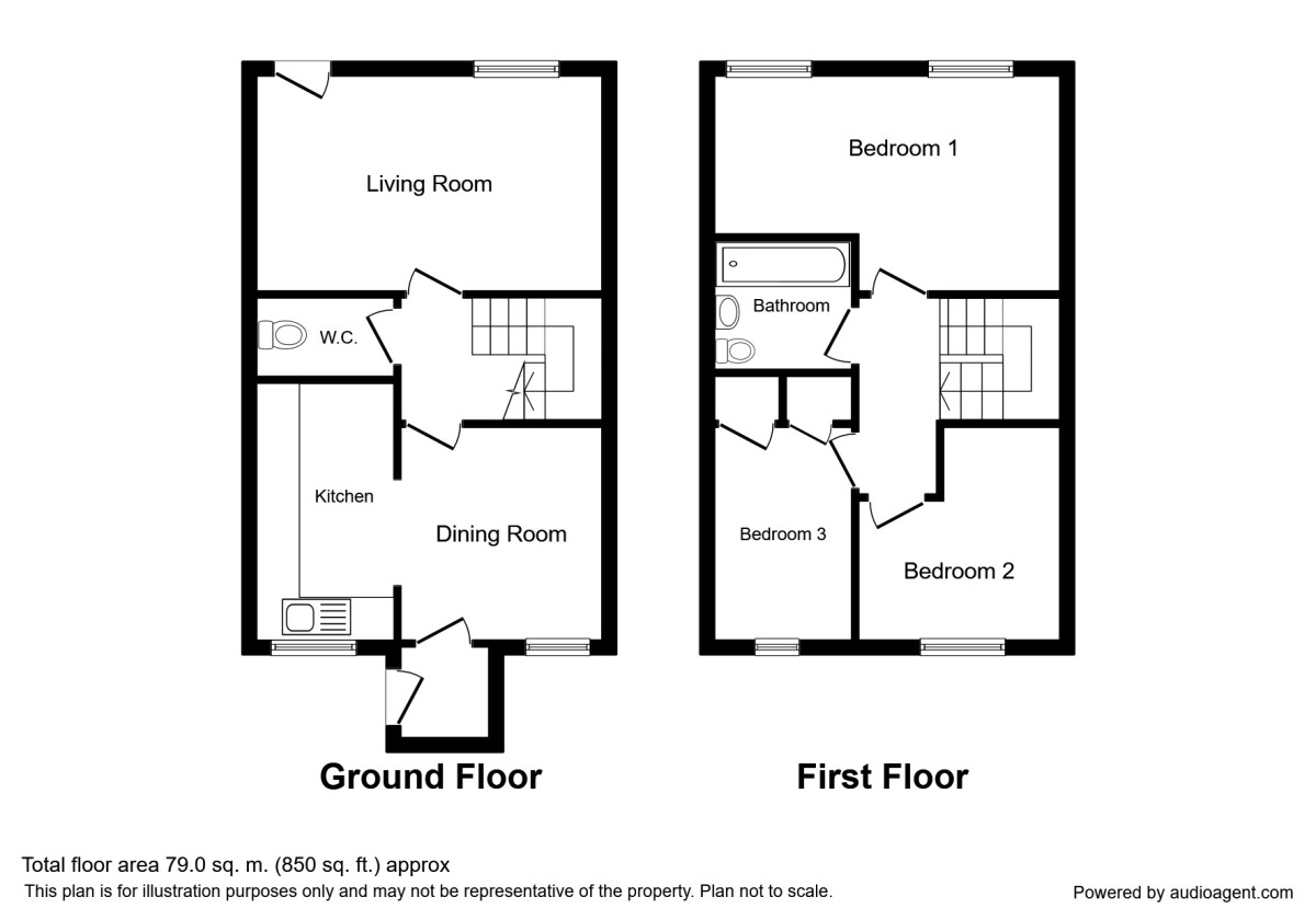 Floorplan of 3 bedroom Mid Terrace House to rent, Blakehall, Skelmersdale, Lancashire, WN8
