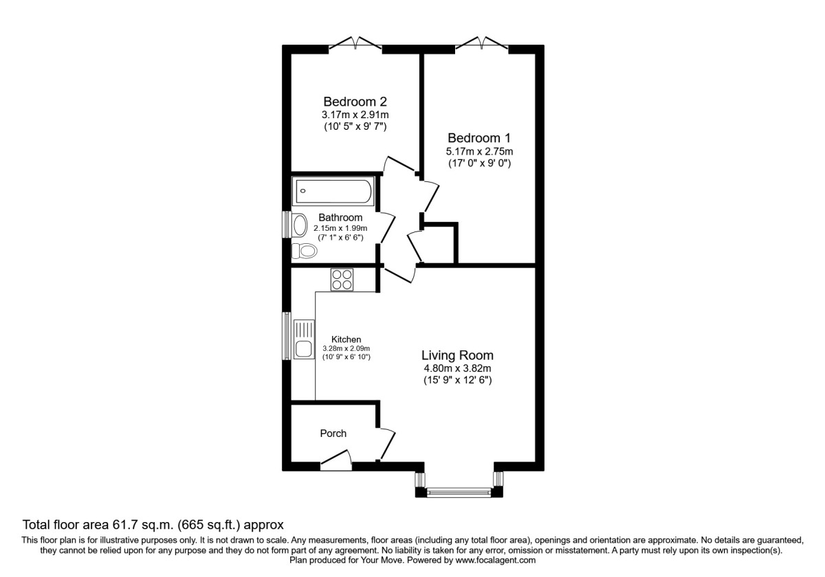 Floorplan of 2 bedroom Semi Detached Bungalow to rent, Vines Cross Way, Skelmersdale, Lancashire, WN8