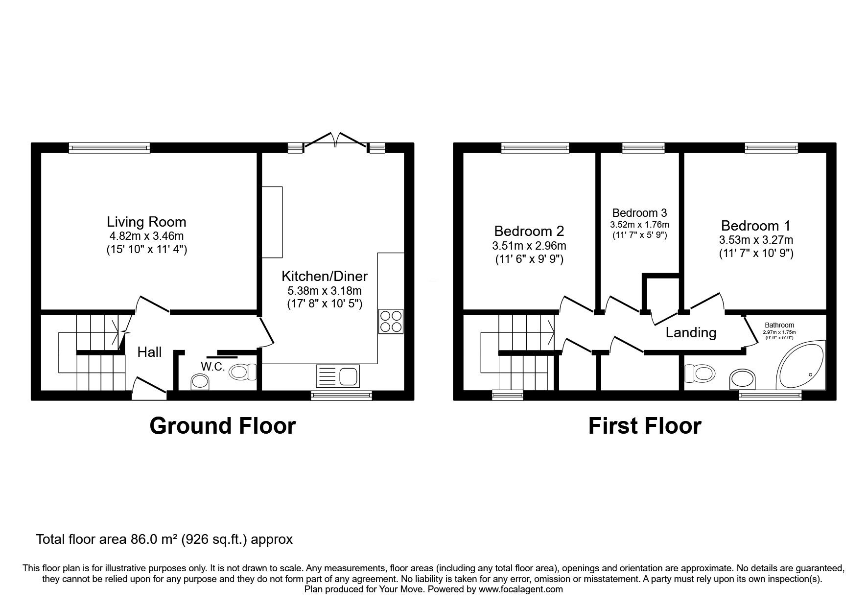 Floorplan of 3 bedroom Mid Terrace House for sale, Yewdale, Skelmersdale, Lancashire, WN8