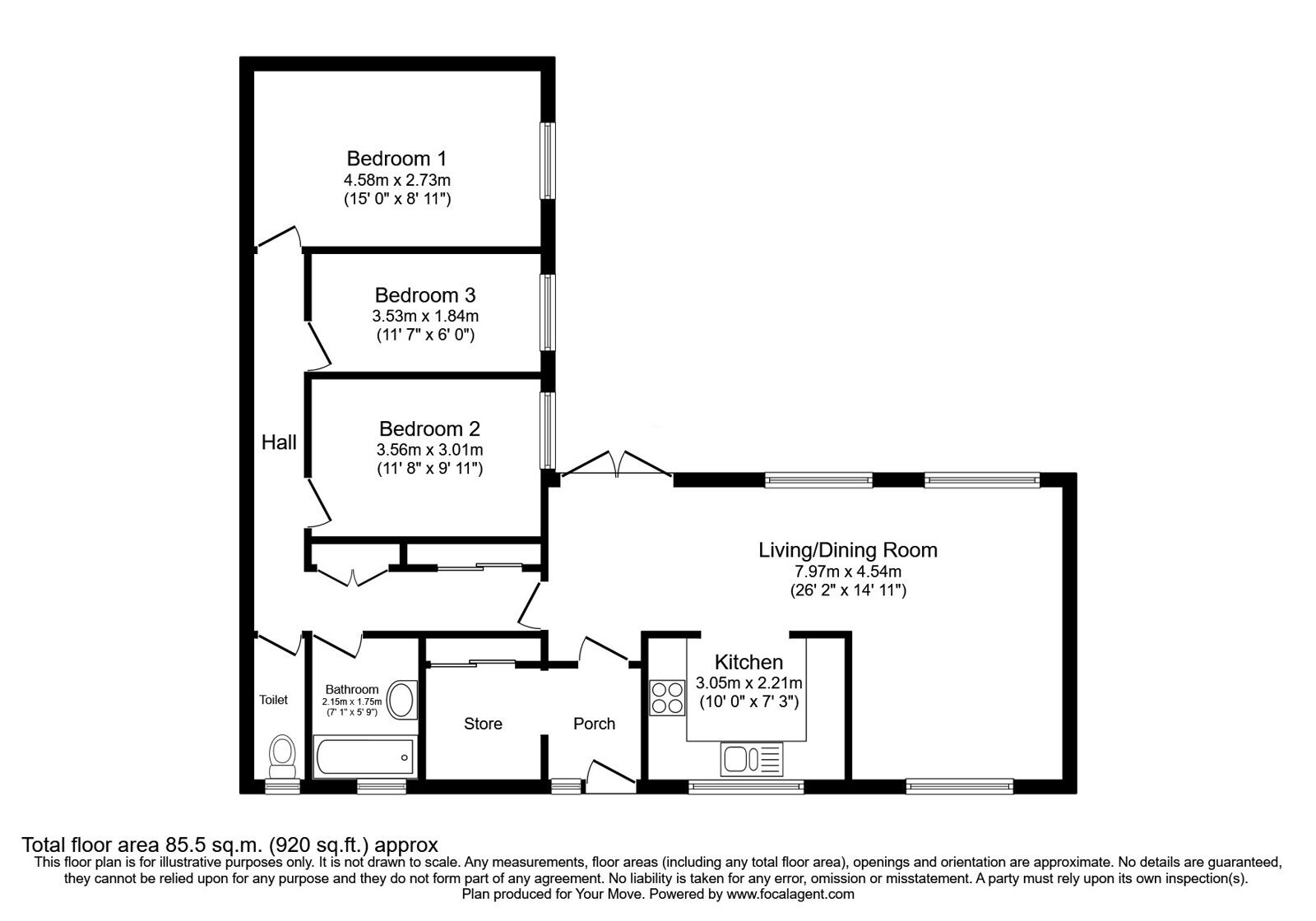 Floorplan of 3 bedroom Semi Detached Bungalow for sale, Tanfields, Skelmersdale, Lancashire, WN8