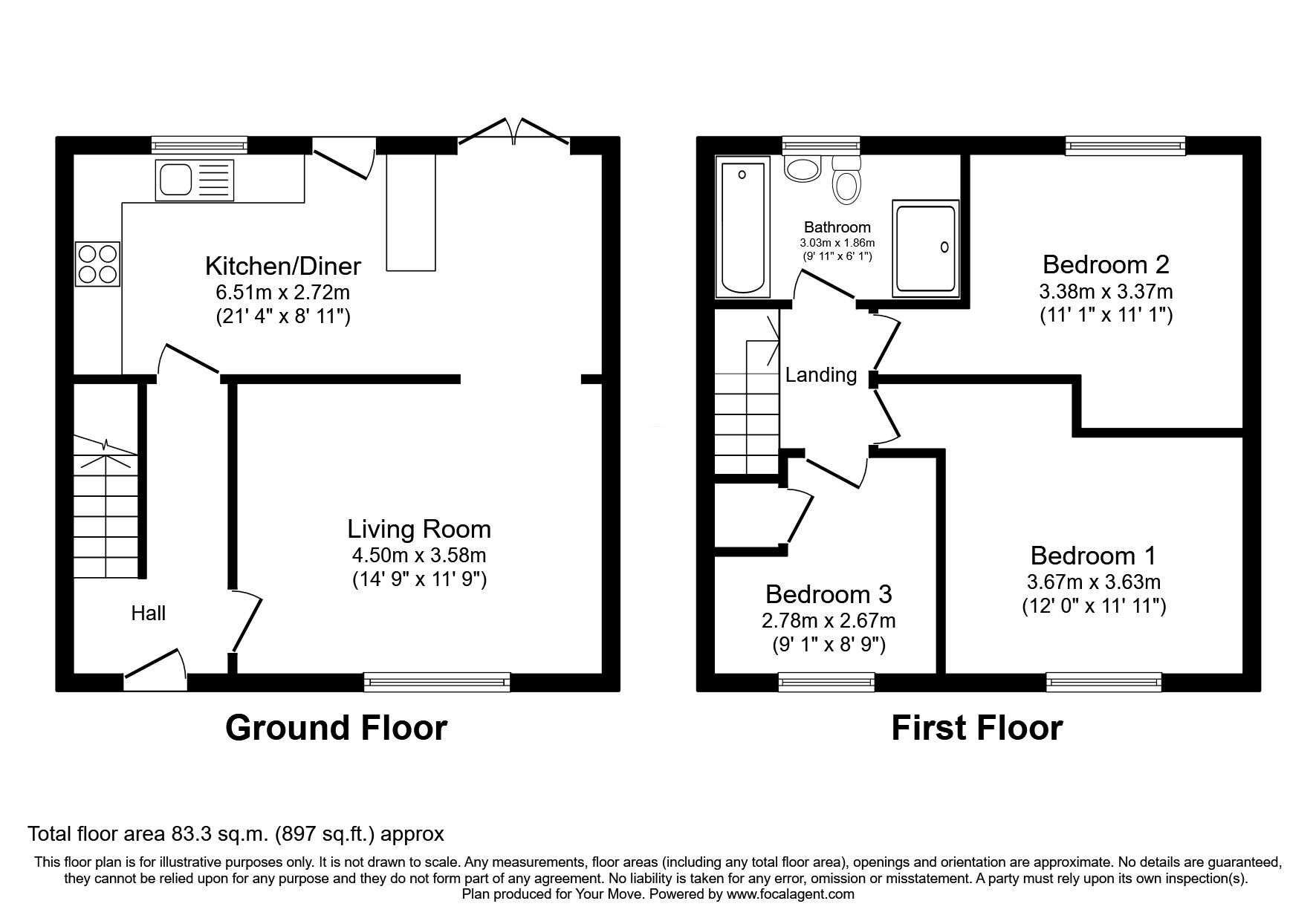Floorplan of 3 bedroom Semi Detached House for sale, Ferndale, Skelmersdale, Lancashire, WN8