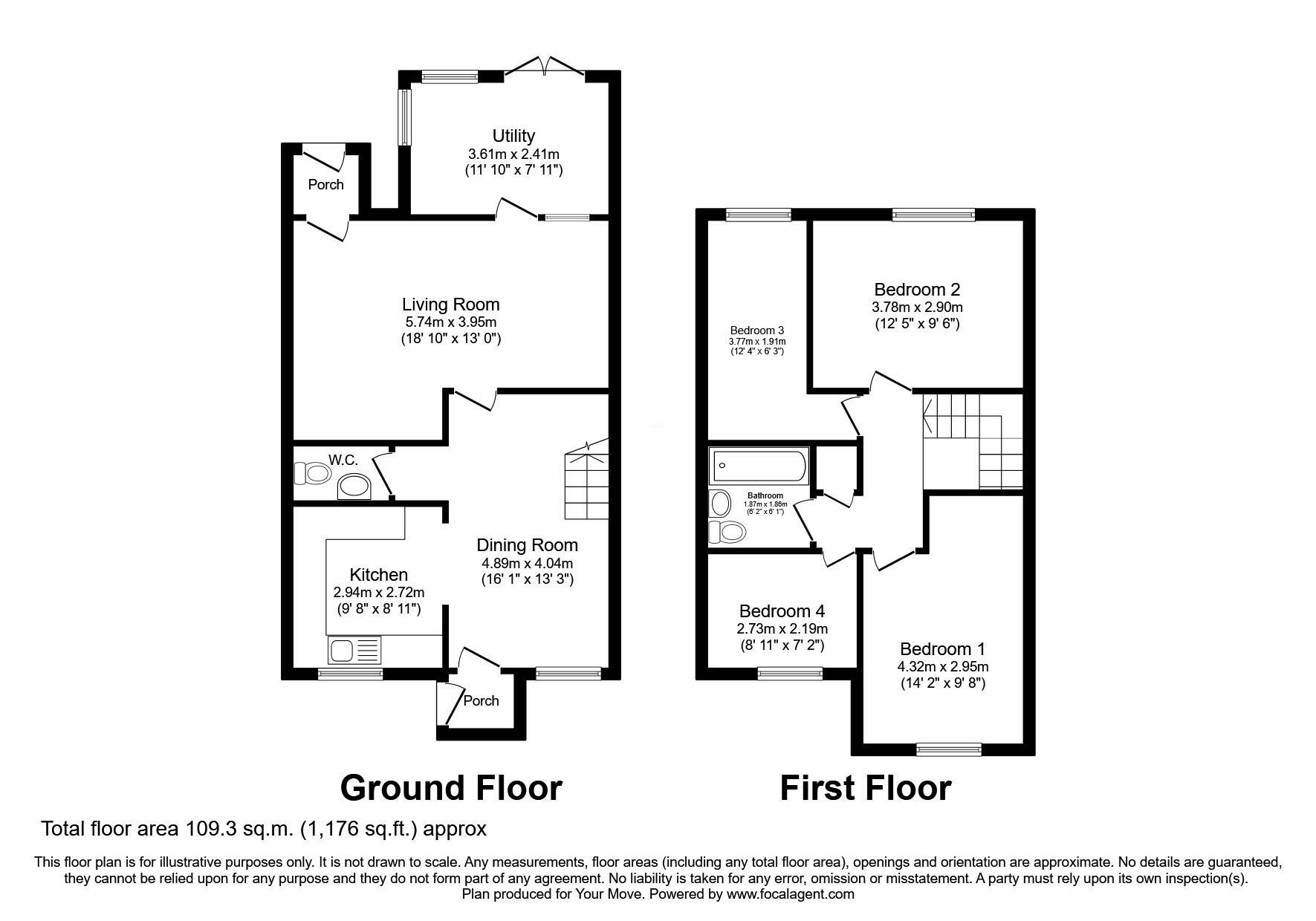 Floorplan of 4 bedroom Mid Terrace House for sale, Castlehey, Skelmersdale, Lancashire, WN8