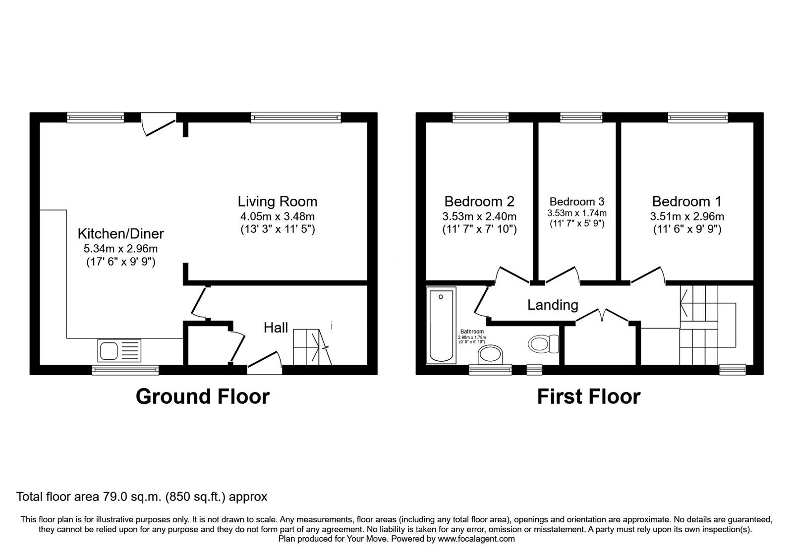Floorplan of 3 bedroom Mid Terrace House for sale, Inglewhite, Skelmersdale, Lancashire, WN8