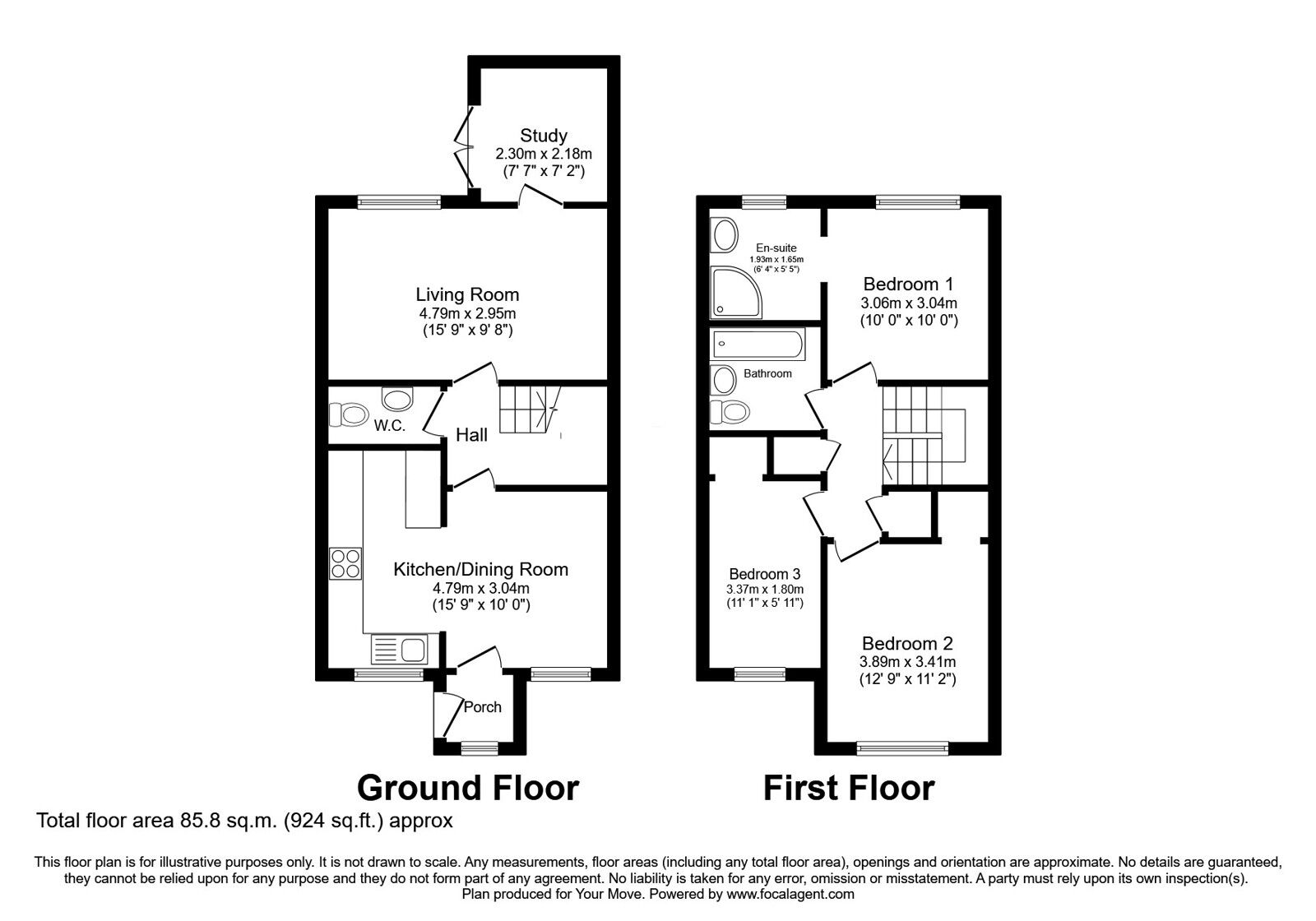 Floorplan of 3 bedroom Mid Terrace House for sale, Birkrig, Skelmersdale, Lancashire, WN8