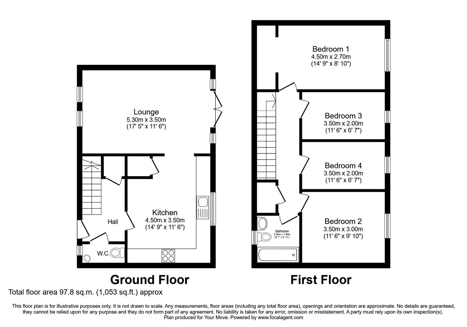 Floorplan of 4 bedroom End Terrace House for sale, Hawksclough, Skelmersdale, Lancashire, WN8