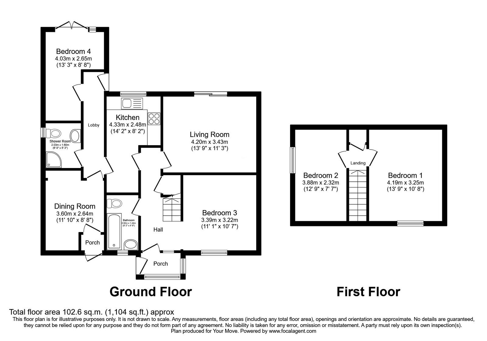 Floorplan of 4 bedroom Semi Detached Bungalow for sale, Digmoor Drive, Skelmersdale, Lancashire, WN8