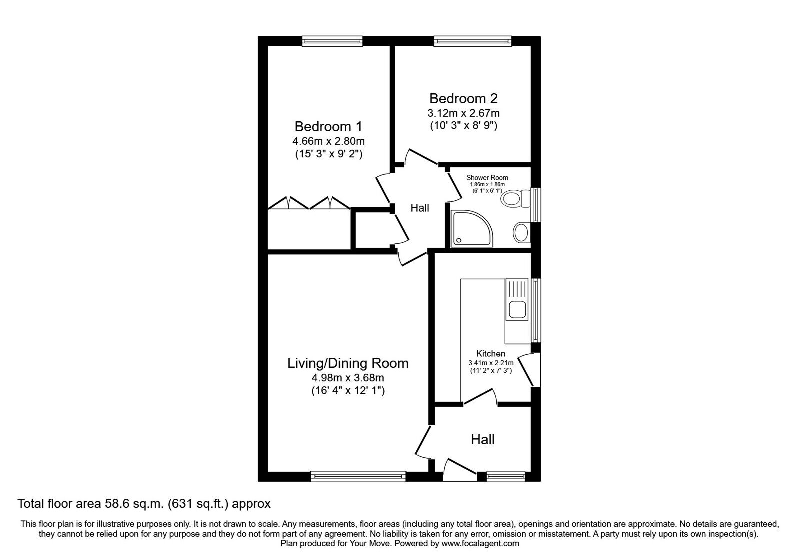 Floorplan of 2 bedroom Semi Detached Bungalow for sale, Foxfold, Skelmersdale, Lancashire, WN8