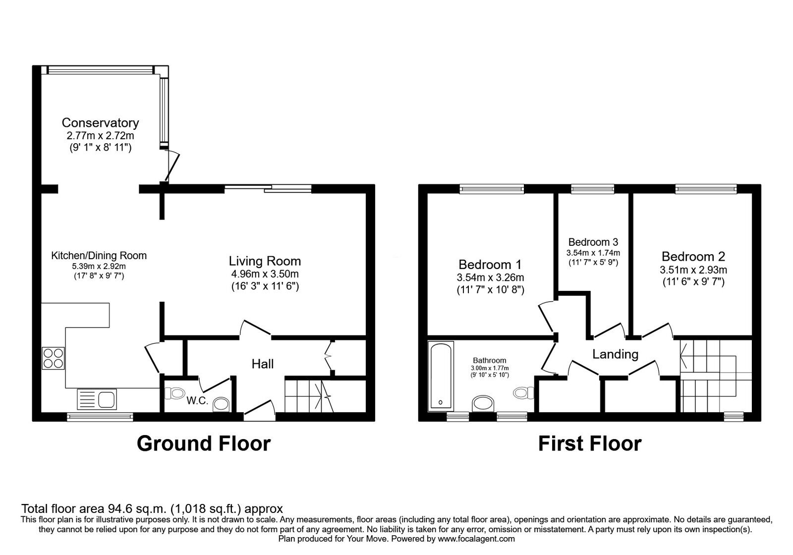 Floorplan of 3 bedroom Mid Terrace House for sale, Yewdale, Skelmersdale, Lancashire, WN8