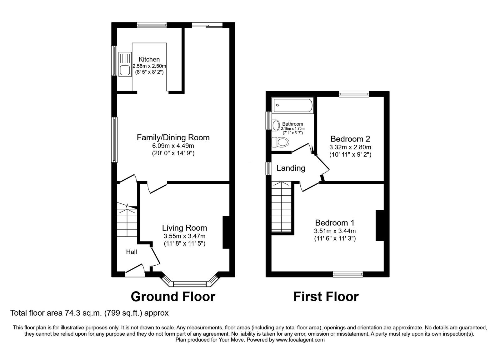 Floorplan of 2 bedroom Semi Detached House for sale, Ormskirk Road, Skelmersdale, Lancashire, WN8