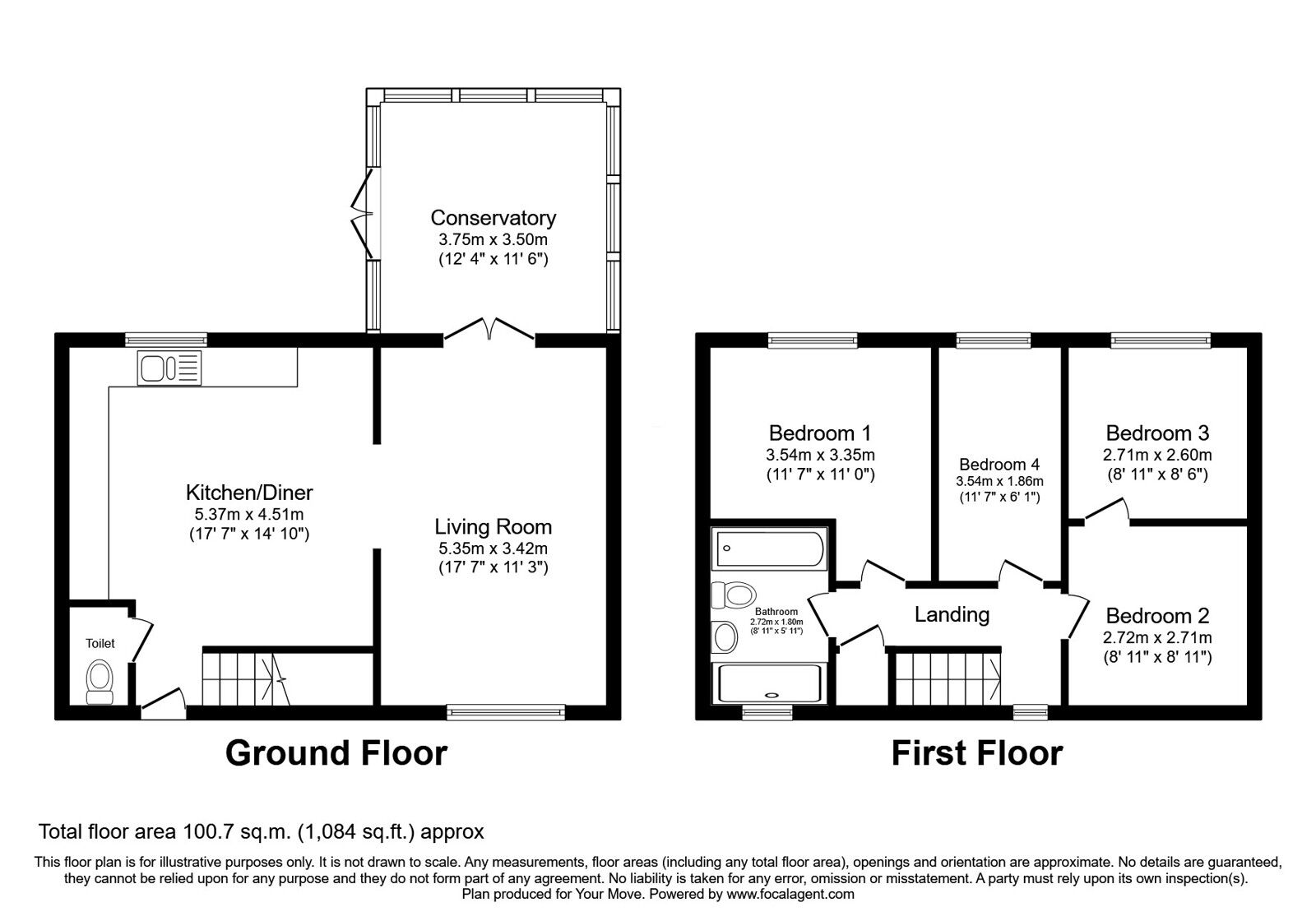 Floorplan of 4 bedroom Mid Terrace House for sale, Hawksclough, Skelmersdale, Lancashire, WN8