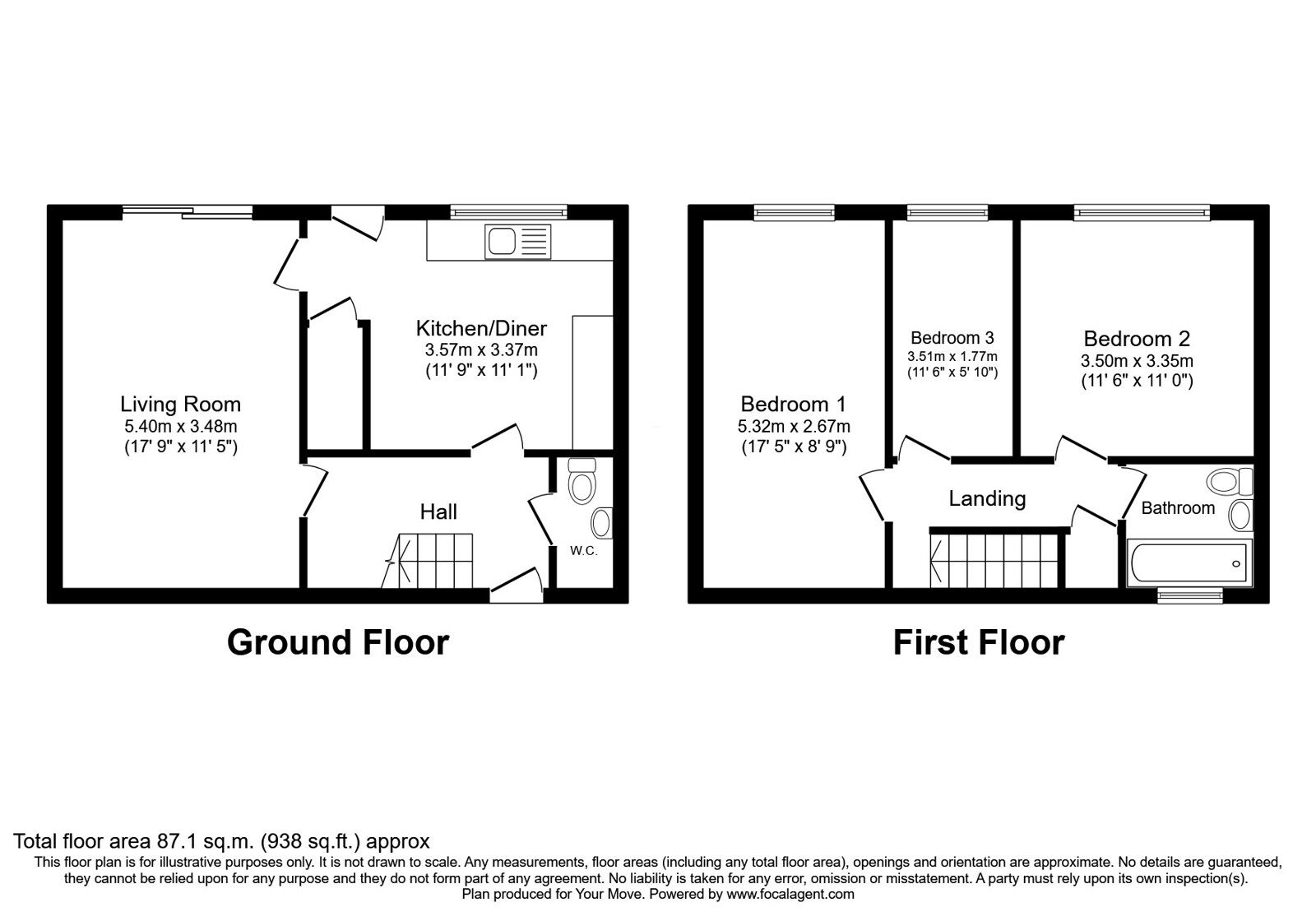 Floorplan of 3 bedroom End Terrace House for sale, Fairhaven, Skelmersdale, Lancashire, WN8