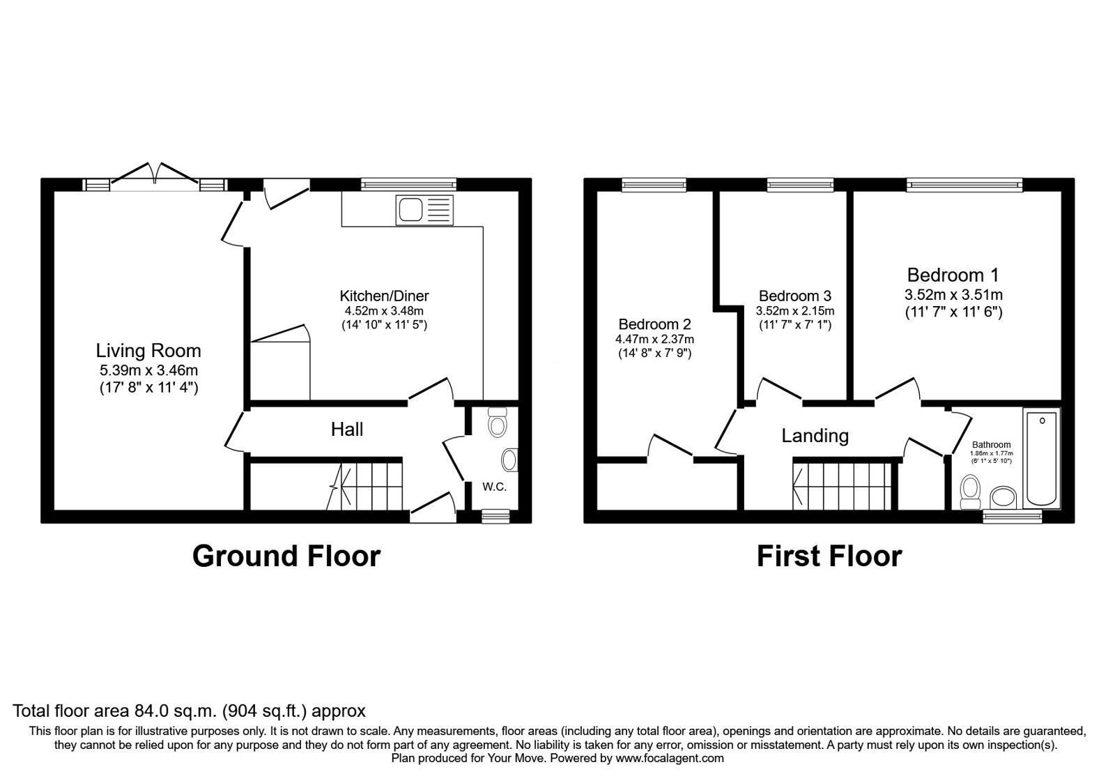 Floorplan of 3 bedroom Mid Terrace House for sale, Elmridge, Skelmersdale, Lancashire, WN8