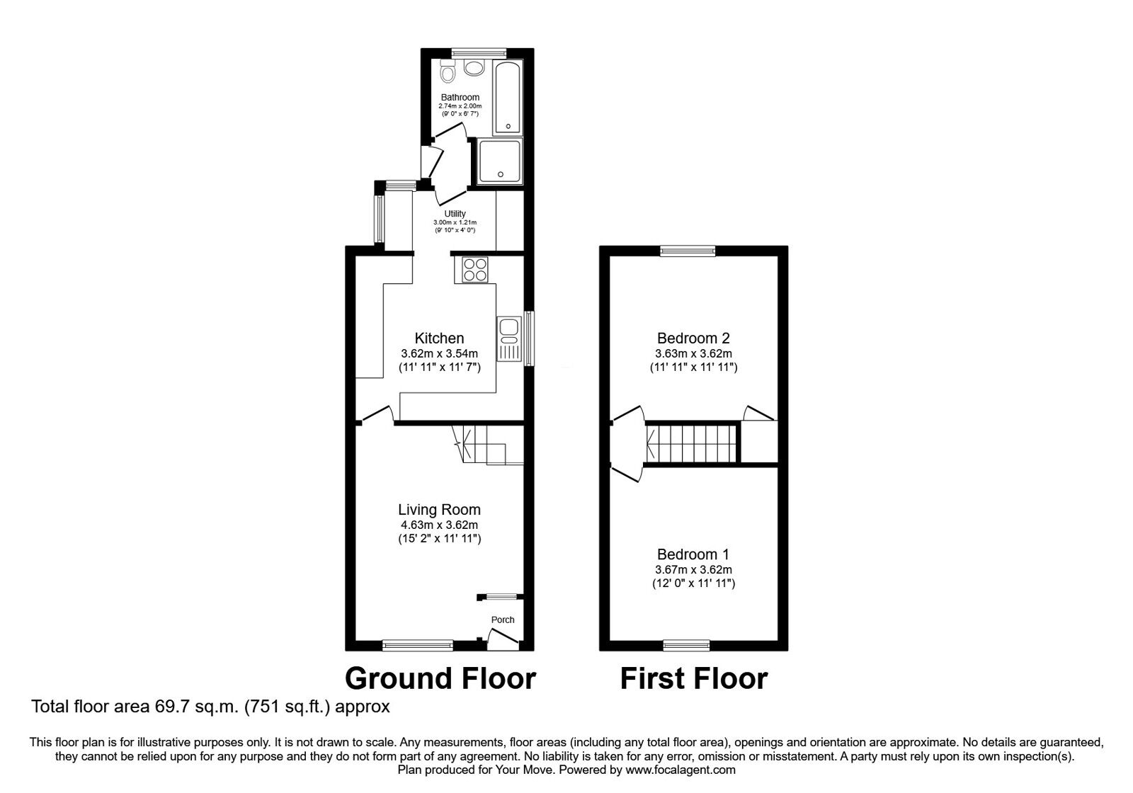 Floorplan of 2 bedroom Semi Detached House for sale, Ormskirk Road, Skelmersdale, Lancashire, WN8