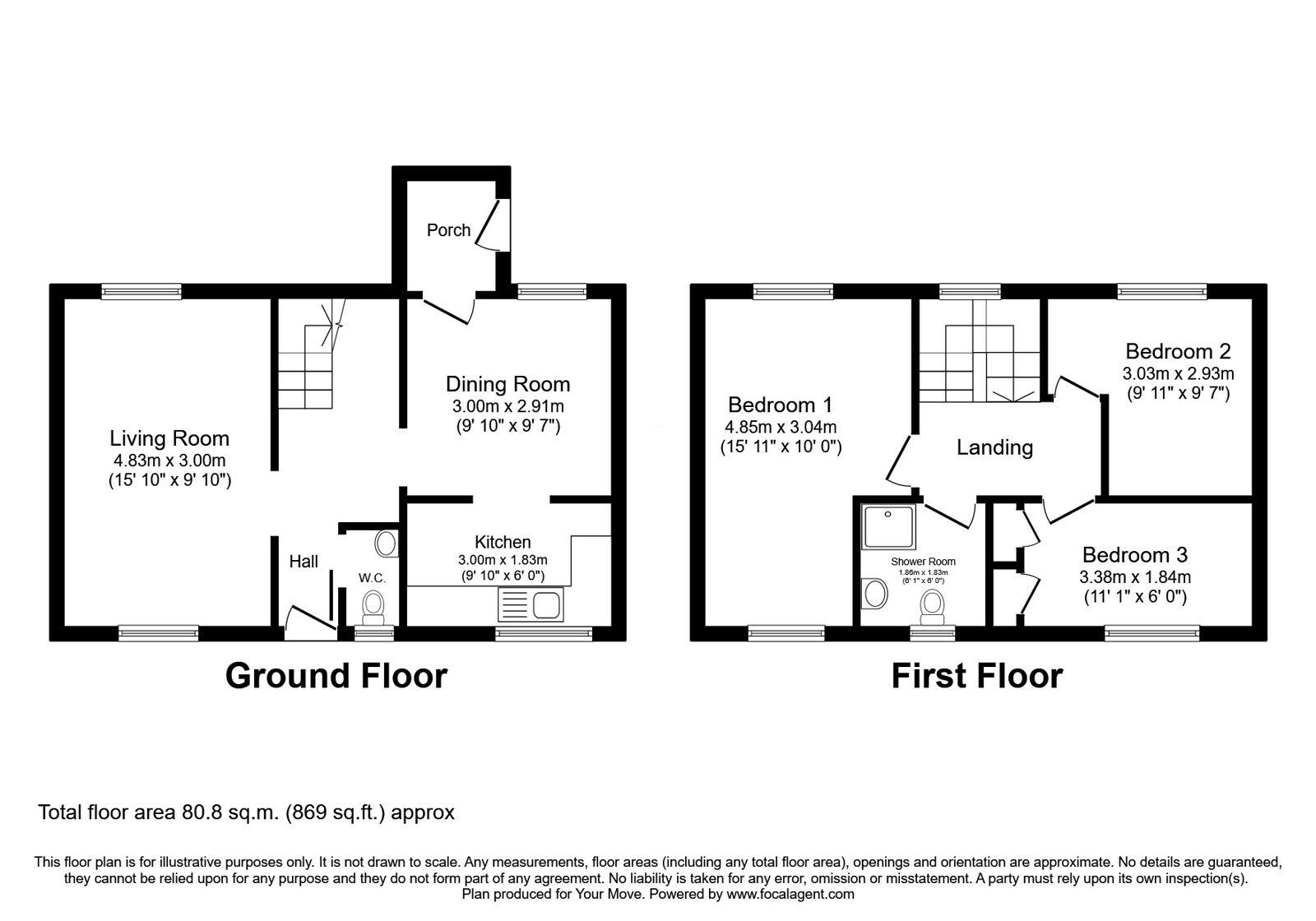 Floorplan of 3 bedroom Mid Terrace House for sale, Bankfield, Skelmersdale, Lancashire, WN8
