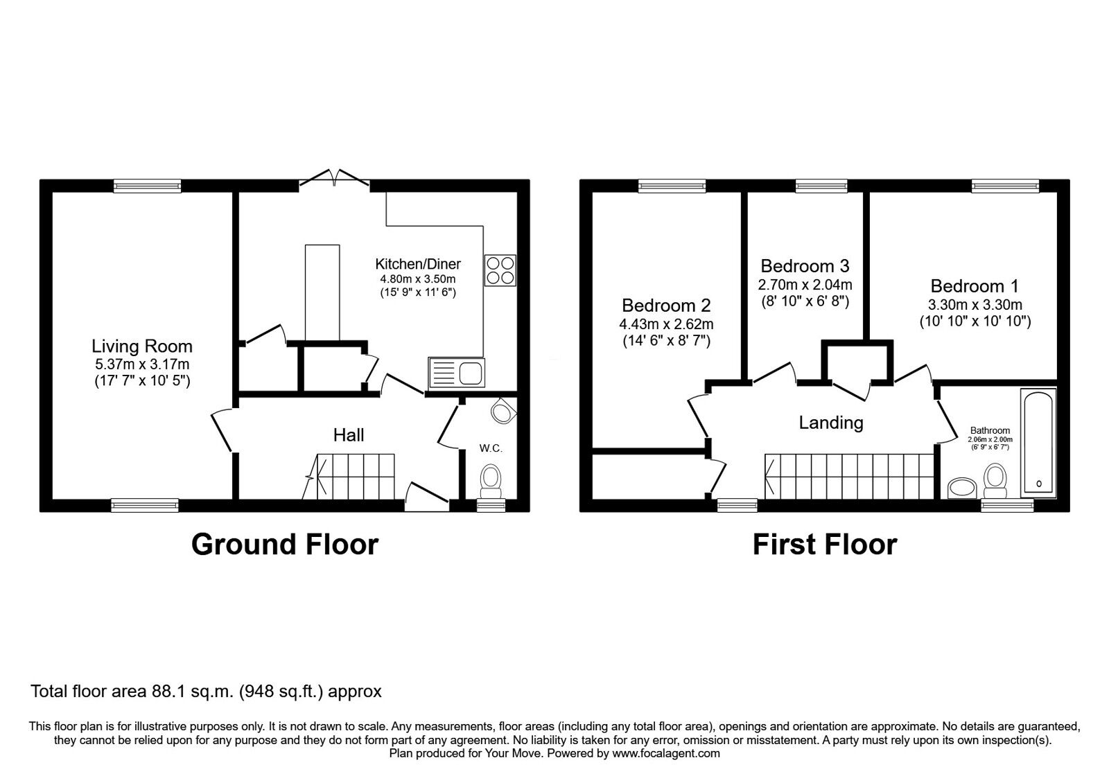 Floorplan of 3 bedroom End Terrace House for sale, Feltons, Skelmersdale, Lancashire, WN8