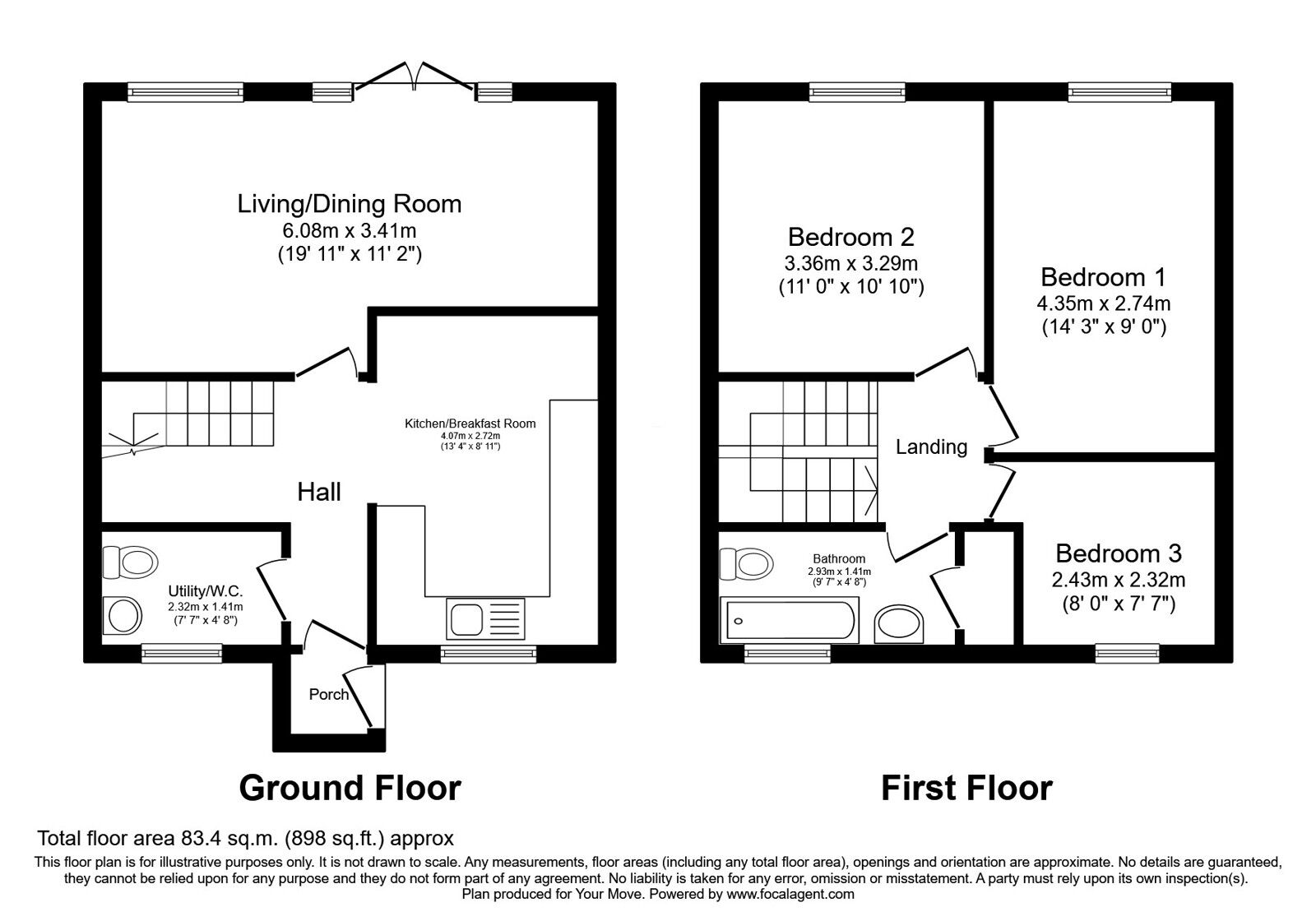 Floorplan of 3 bedroom Mid Terrace House for sale, Millbrook Close, Skelmersdale, Lancashire, WN8
