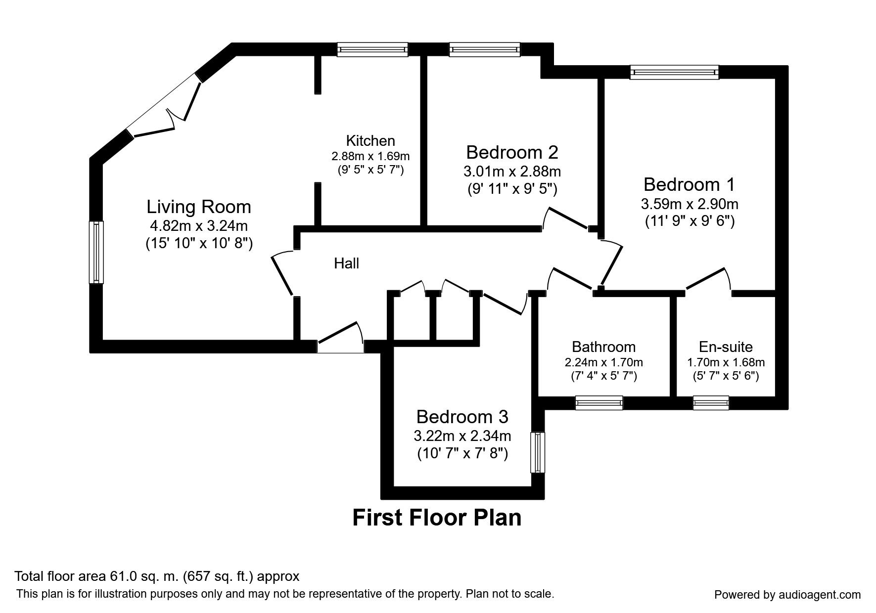 Floorplan of 3 bedroom Flat to rent, Park Cottage Drive, Fareham, Hampshire, PO15