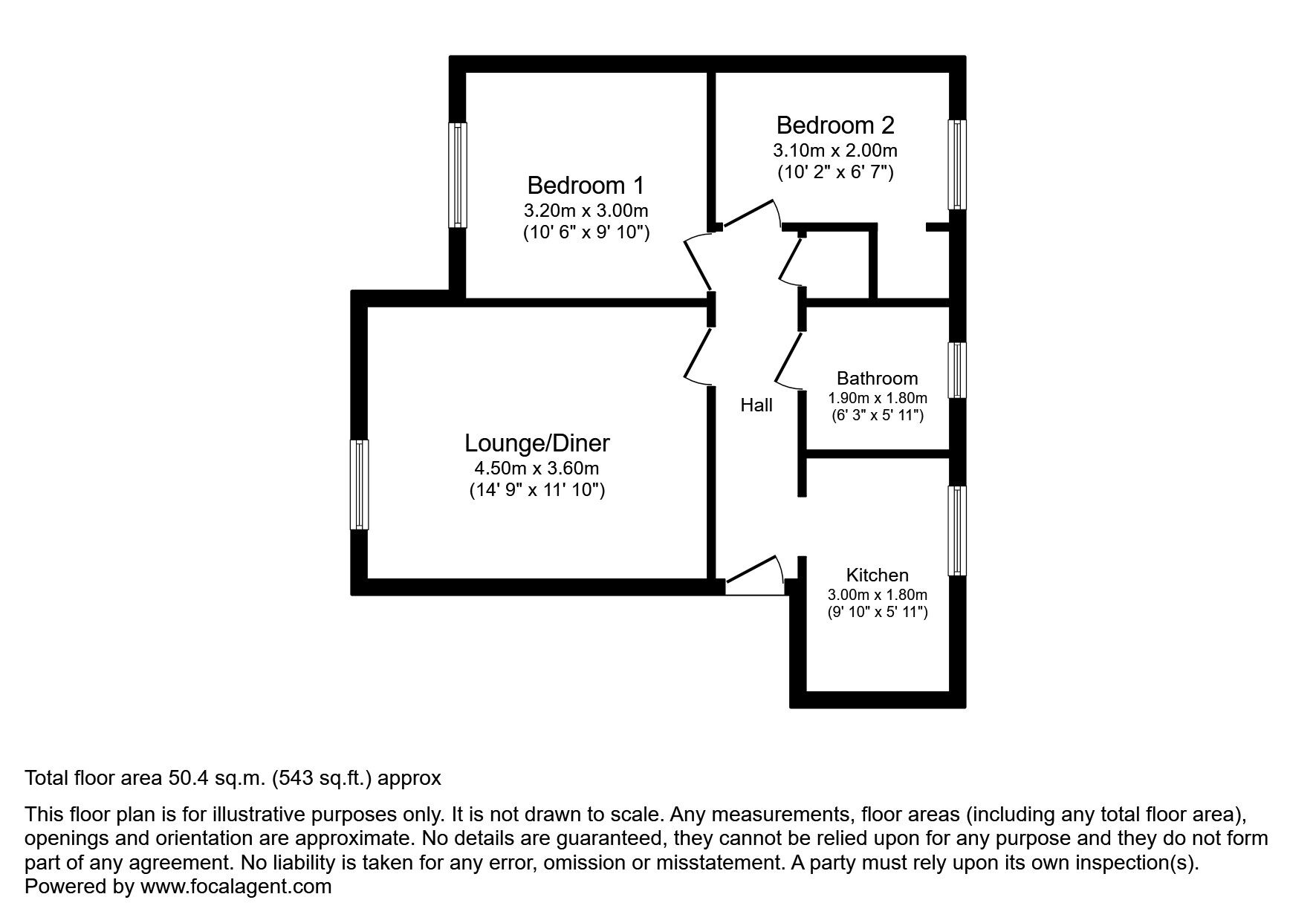 Floorplan of 2 bedroom Flat to rent, Fawn Crescent, Hedge End, Southampton, SO30