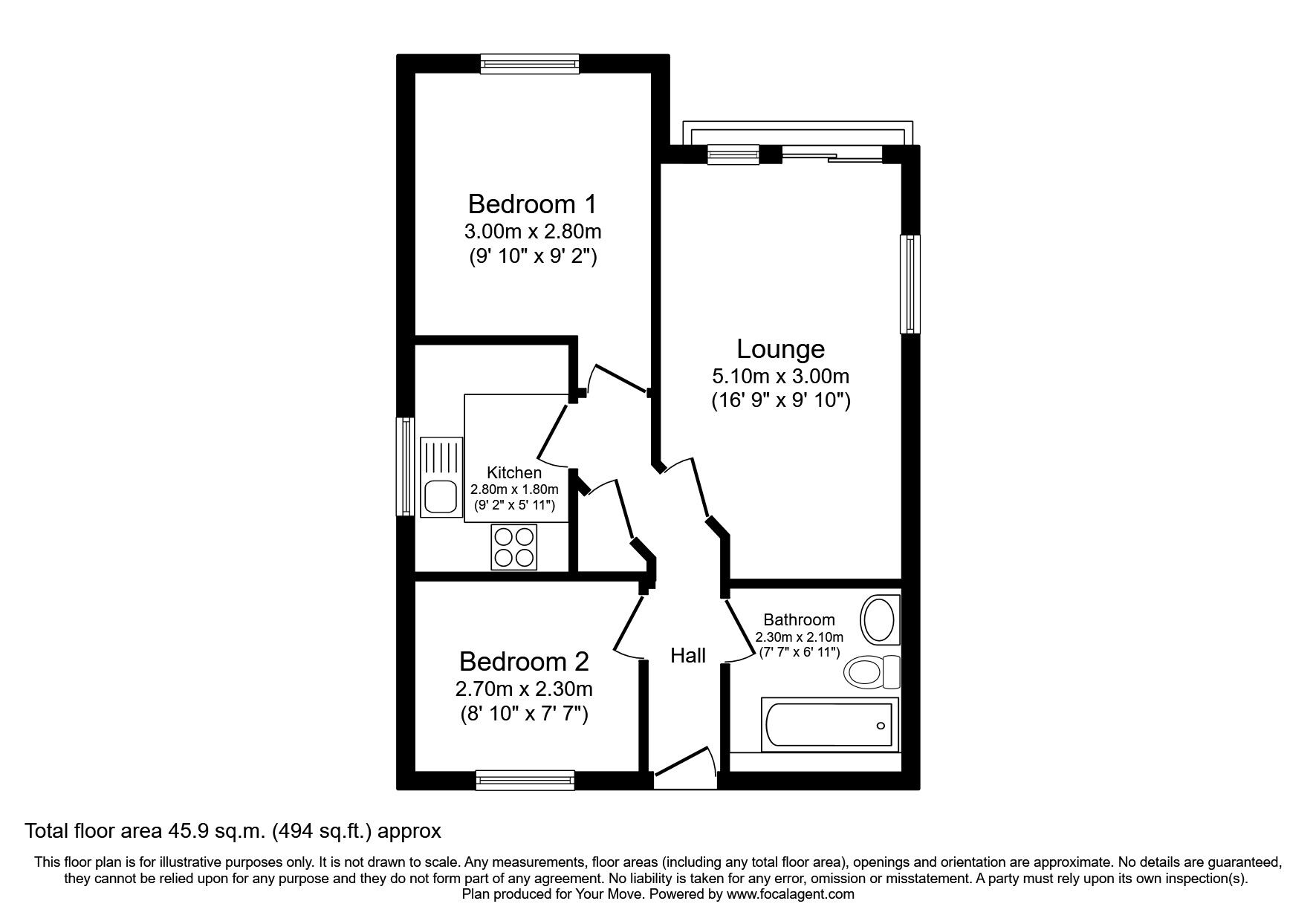 Floorplan of 2 bedroom Flat to rent, Park Street, Southampton, SO16
