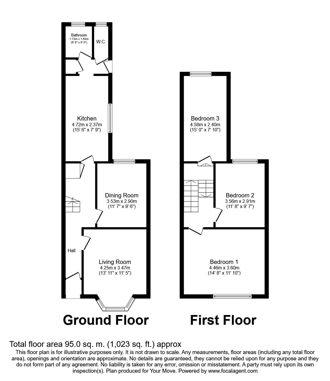 Floorplan of 3 bedroom Mid Terrace House to rent, Northumberland Road, Southampton, SO14