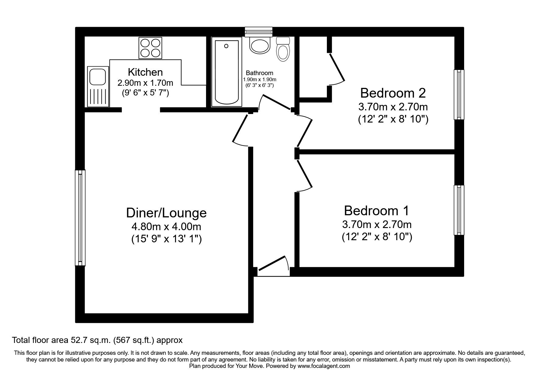 Floorplan of 2 bedroom Flat to rent, Briarswood, Southampton, SO16