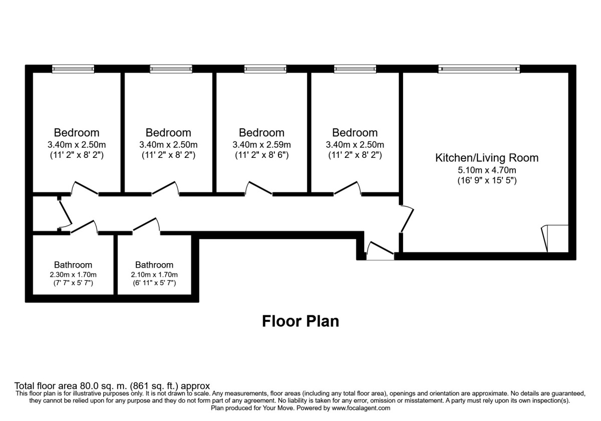 Floorplan of 4 bedroom Flat to rent, Carlton Place, Southampton, Hampshire, SO15