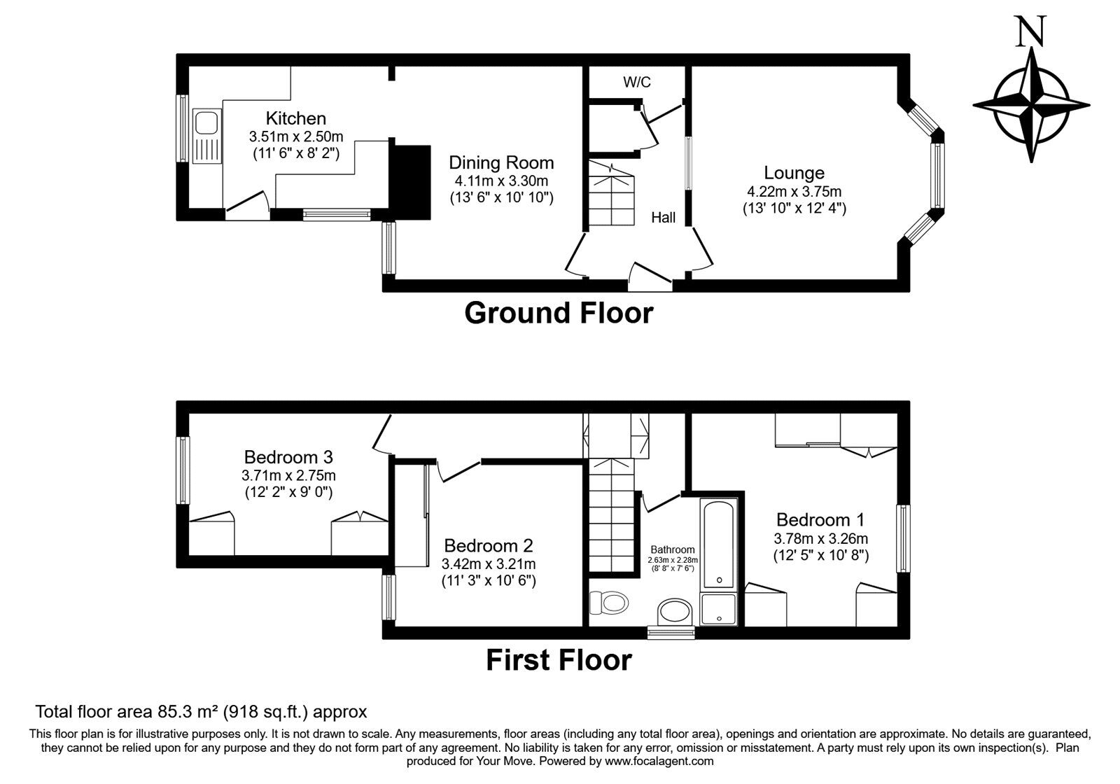 Floorplan of 3 bedroom Semi Detached House for sale, Norham Avenue, Southampton, Hampshire, SO16
