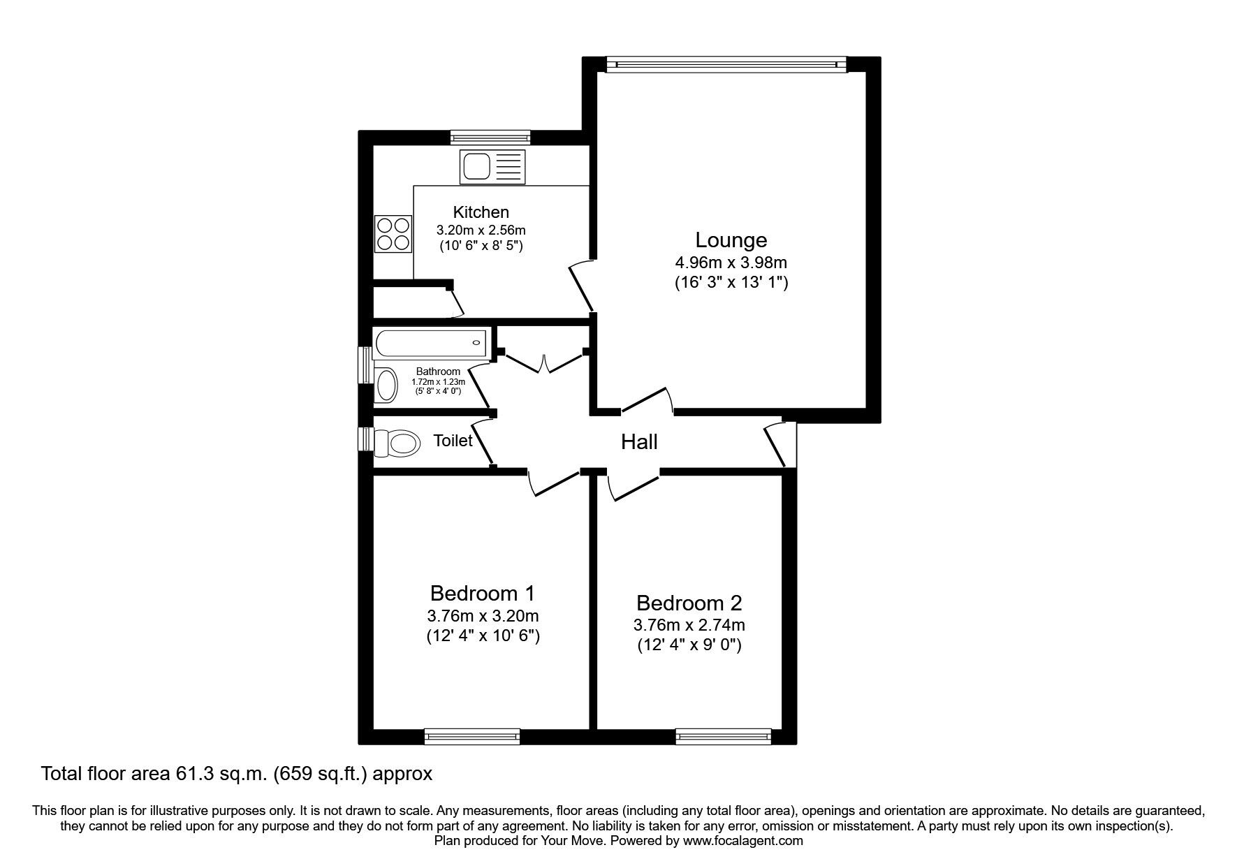 Floorplan of 2 bedroom Flat to rent, Glen Eyre Road, Southampton, Hampshire, SO16