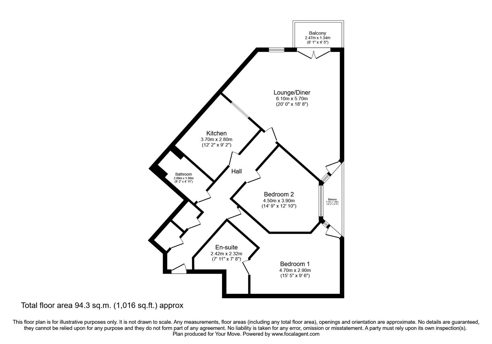 Floorplan of 2 bedroom  Flat for sale, The Dell, Southampton, Hampshire, SO15
