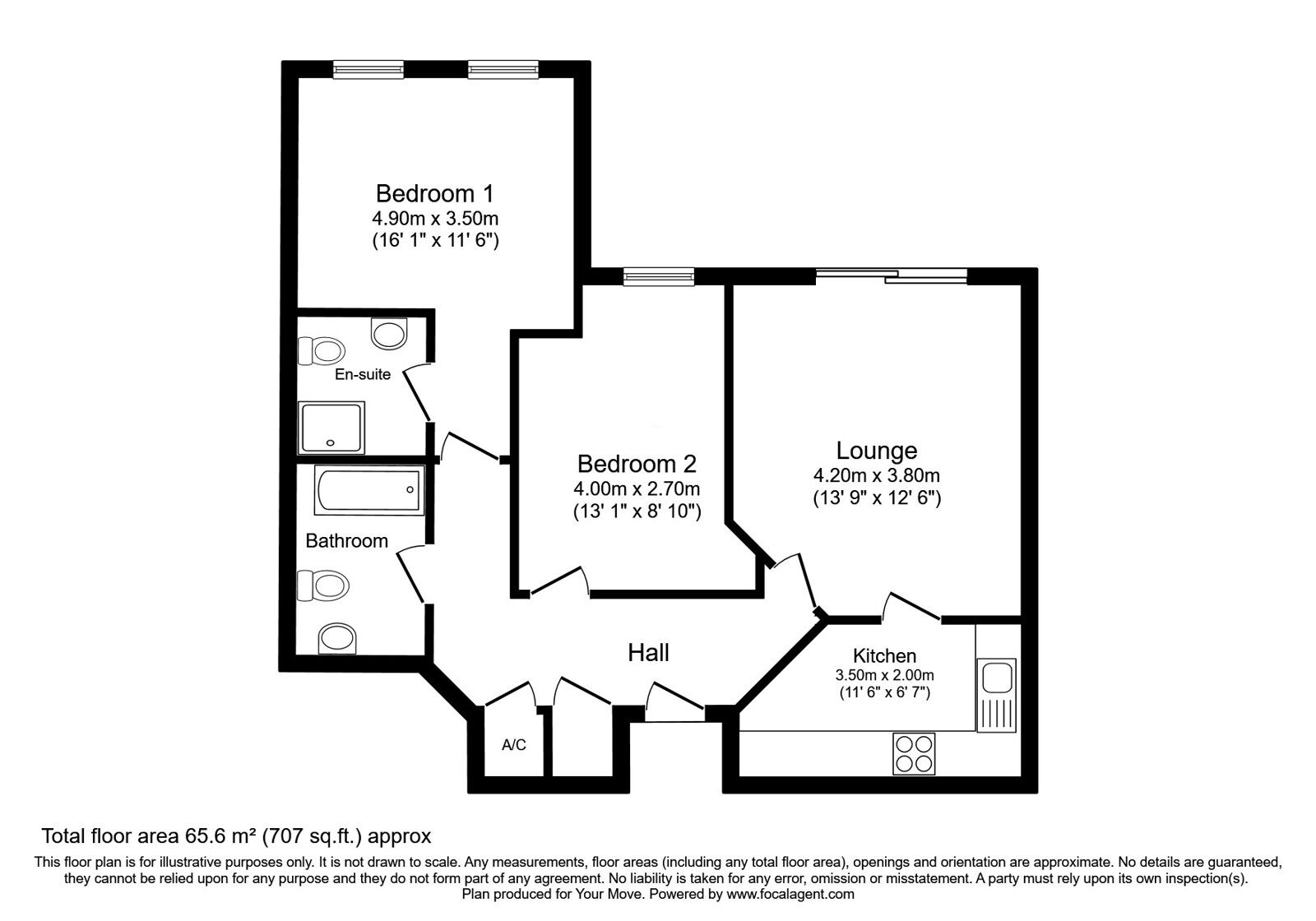 Floorplan of 2 bedroom  Flat for sale, Winchester Road, Southampton, Hampshire, SO16